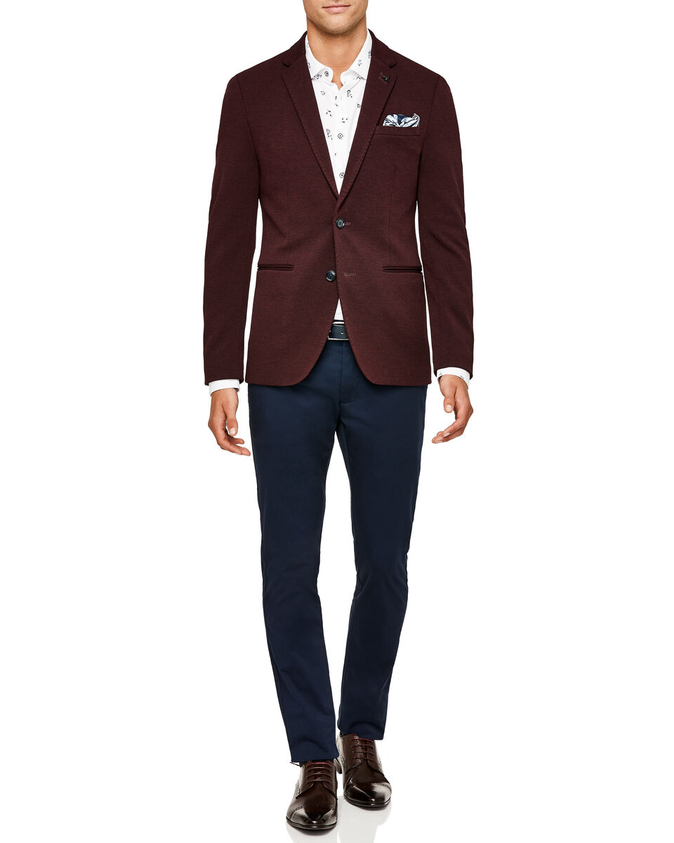 Slim Stretch Knitted Tailored Blazer, Burgundy, hi-res