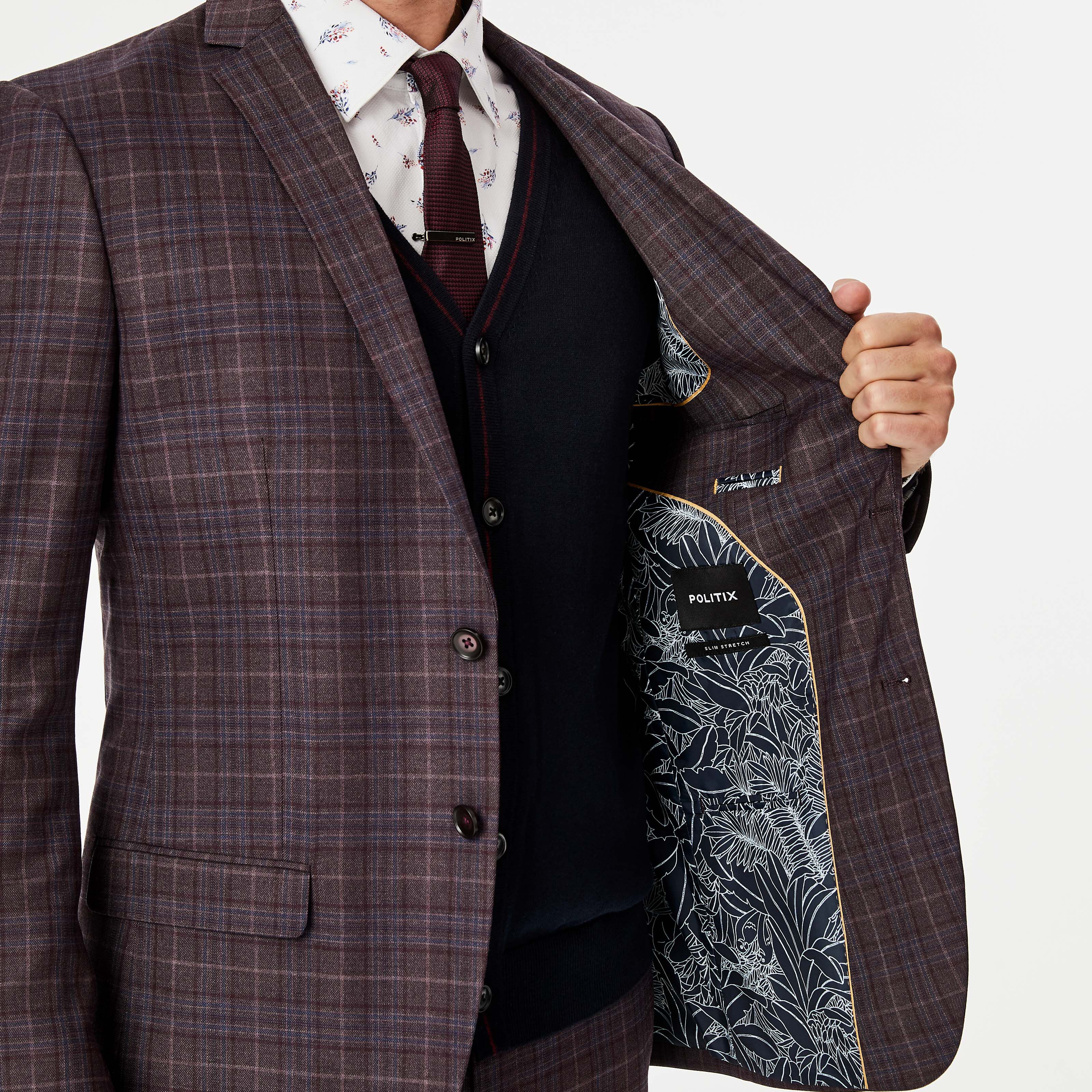 maroon check coat pant