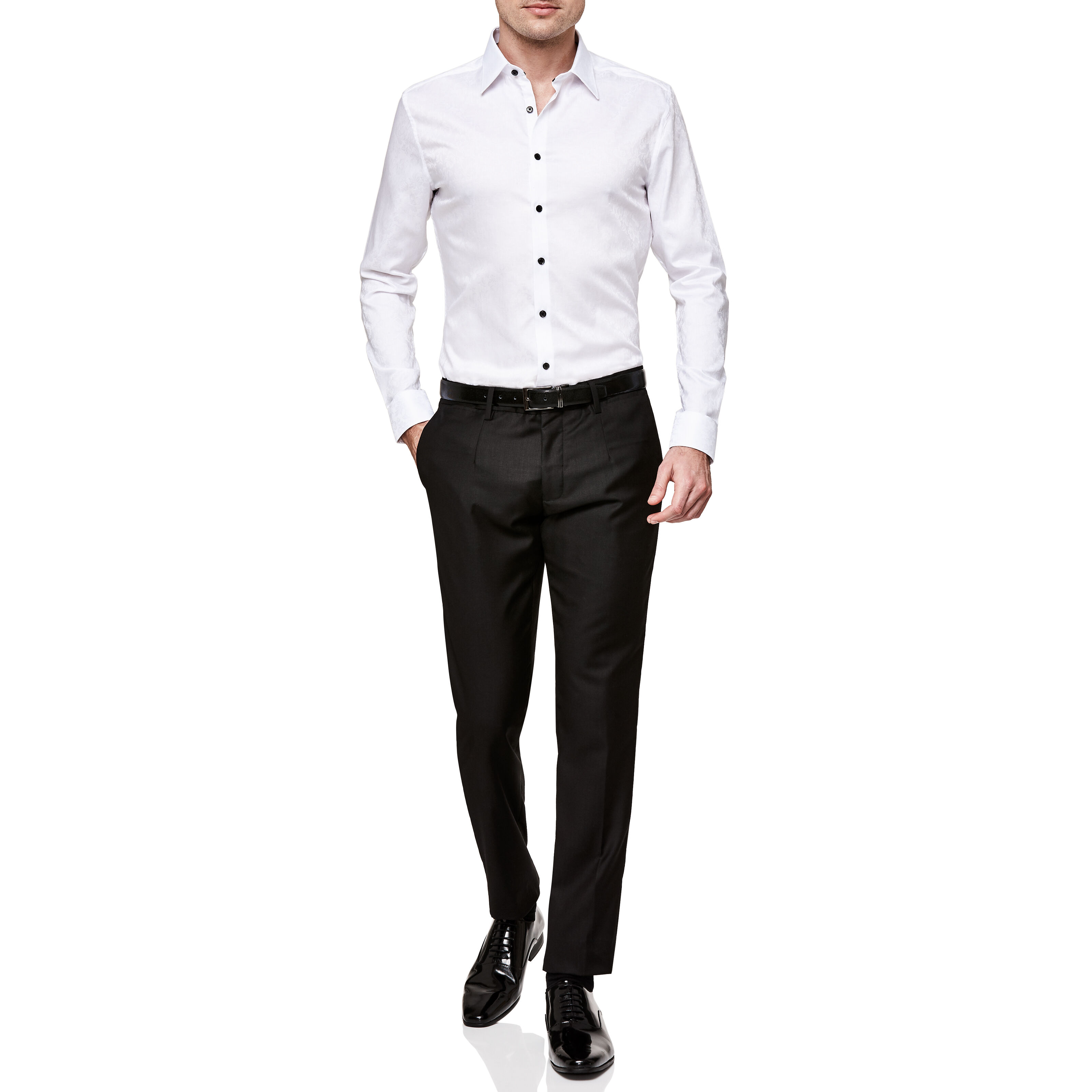 Men's Blue Blazer, White Dress Shirt, Black Dress Pants, Black Knit Tie |  Lookastic