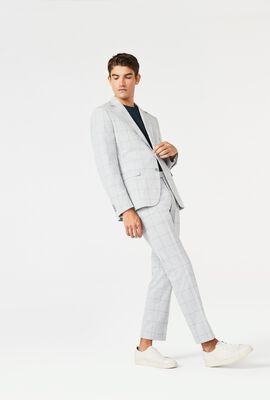 Mens Grey Windowpane Tailored Suit Pant
