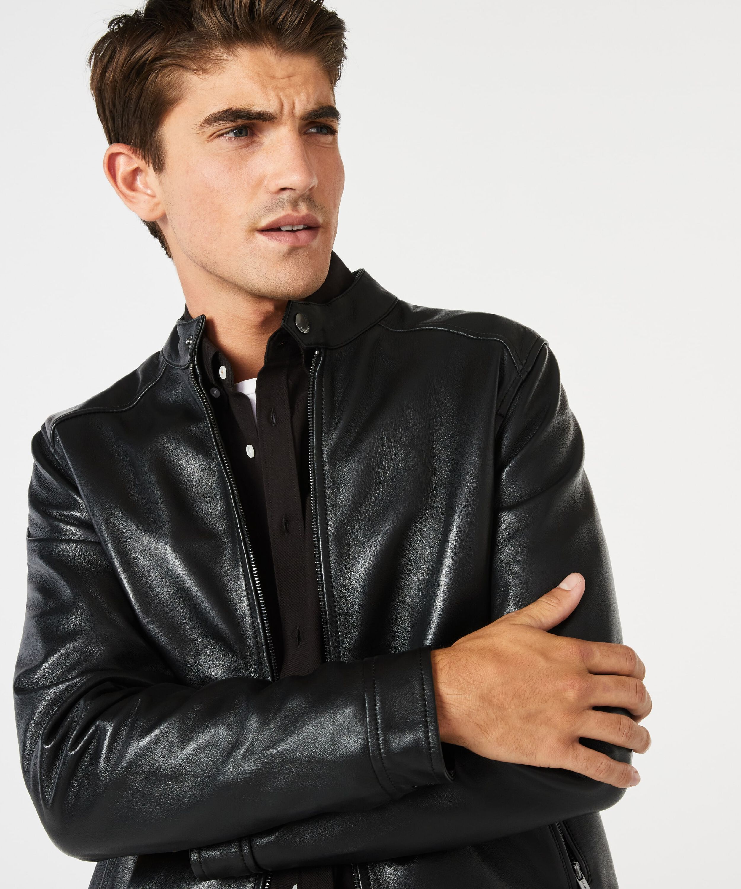 Nehru Collar Leather Jacket - Black | Leather Jackets | Politix