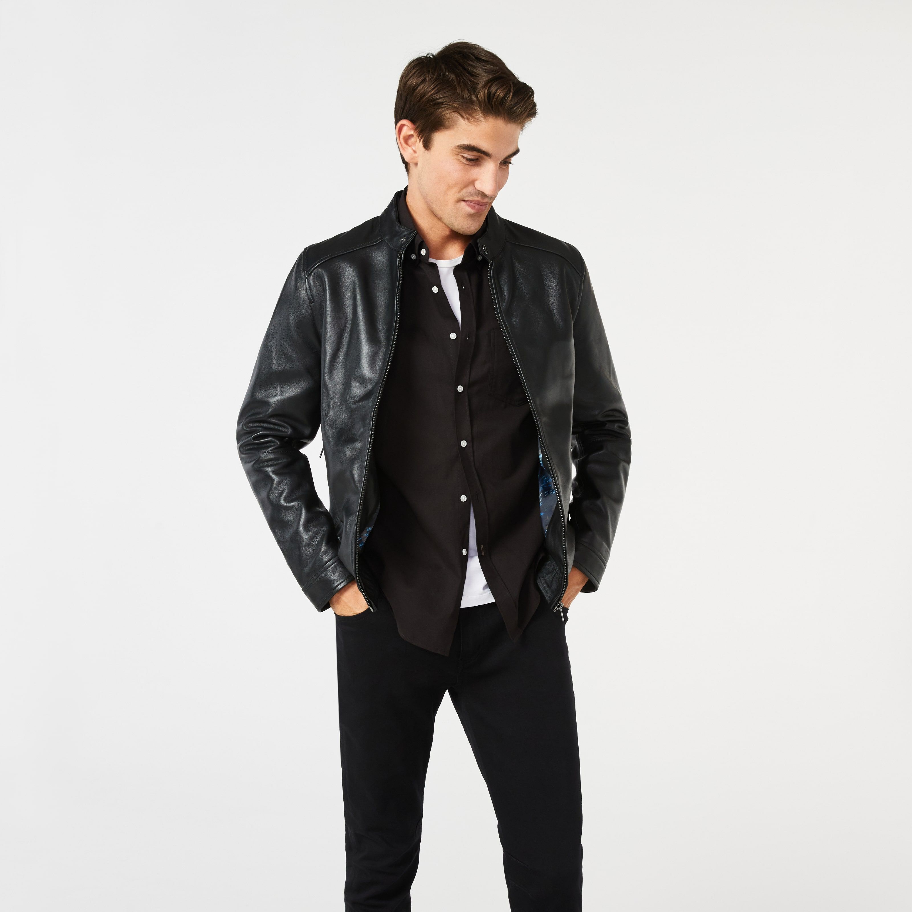 Leather nehru clearance jacket