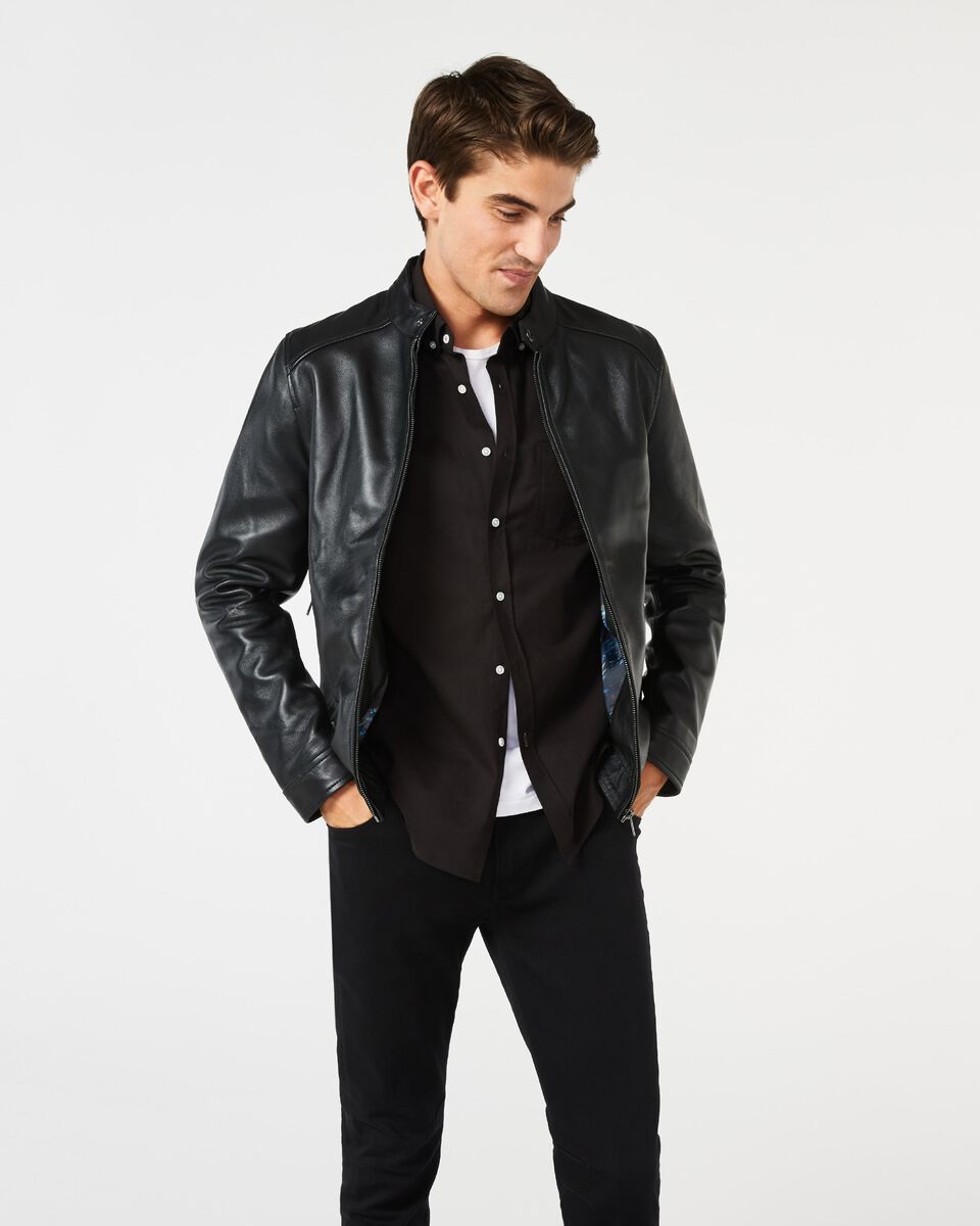 Nehru Collar Leather Jacket - Black | Leather Jackets | Politix