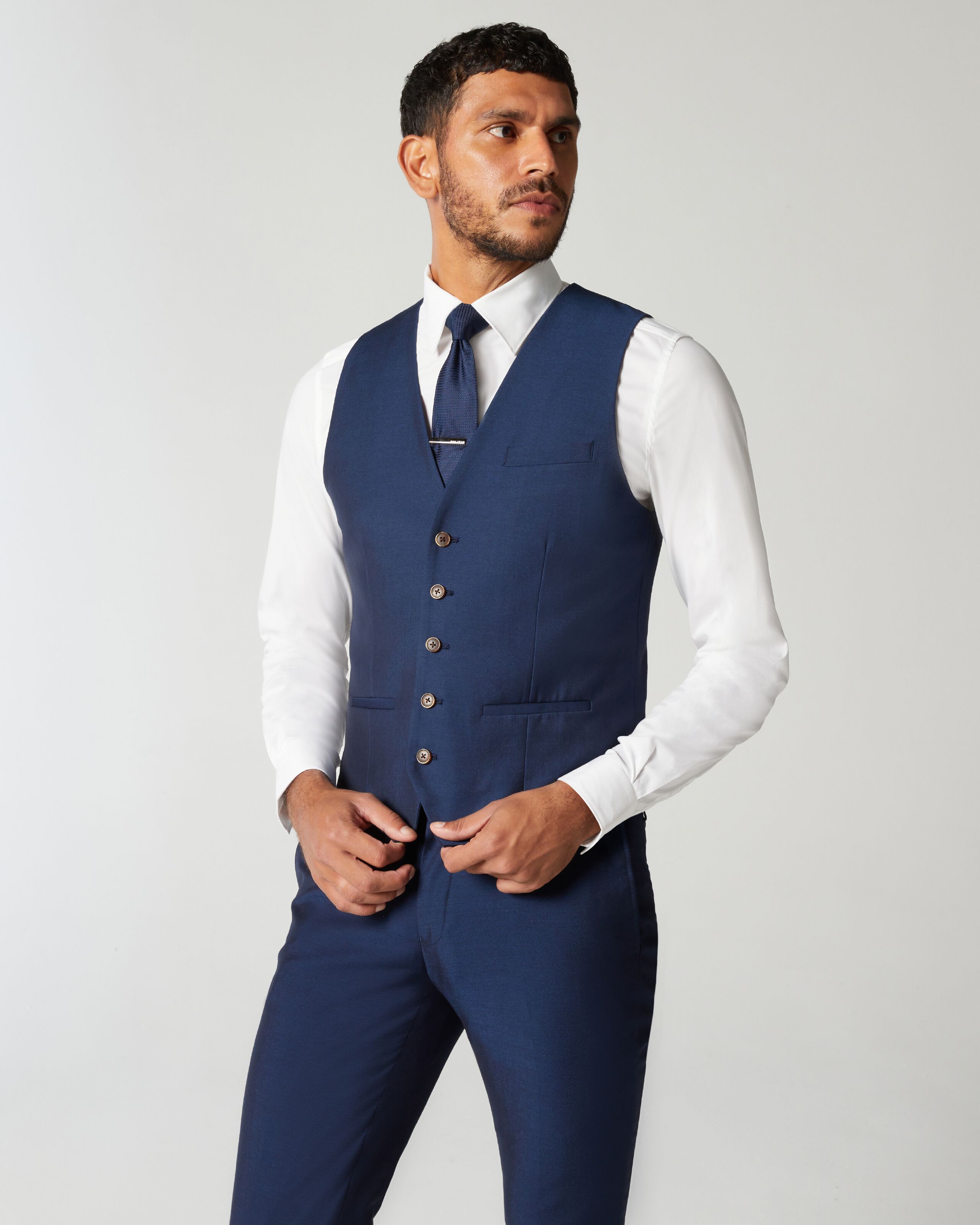 Slim Fit Suit Vest Navy Blue Window Pane Check| Suit Vests | Van Heusen