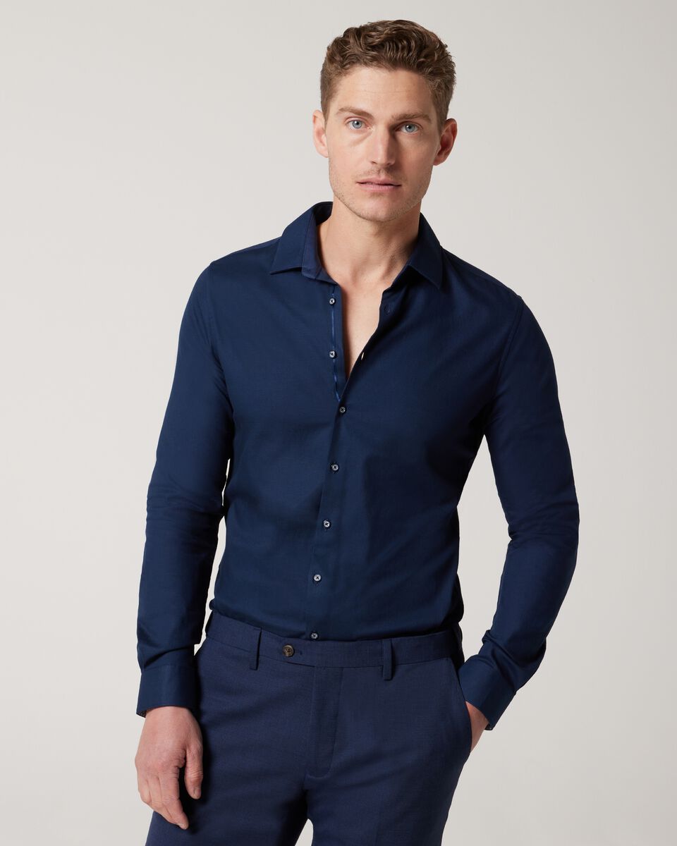 Slim Textured Long-Sleeve Shirt - Navy, Shirts