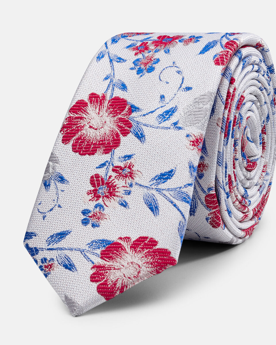Siviano Ultra Slim Floral Silk Tie, Red, hi-res