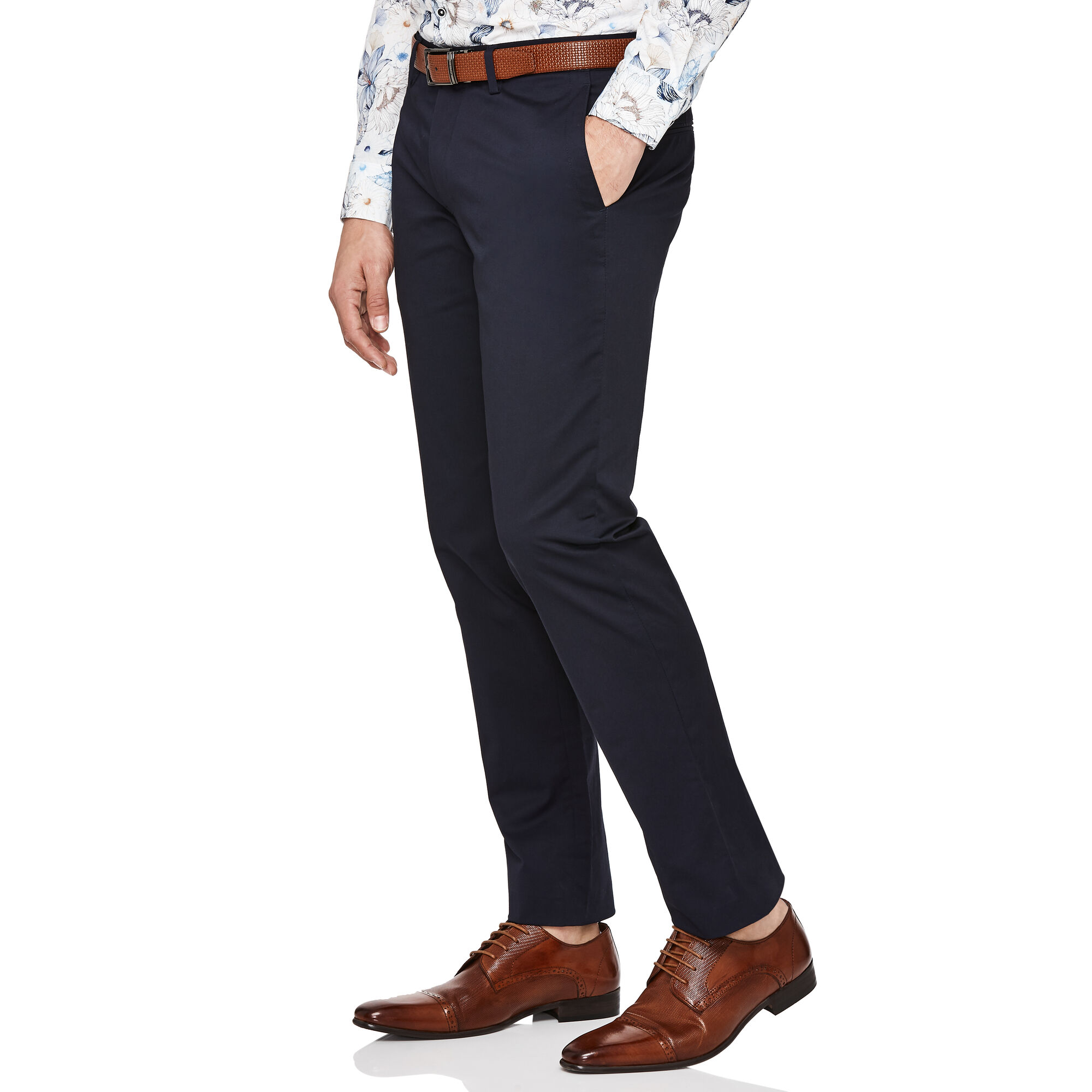 Sentino Navy Slim Stretch Fit Dress Chinos Suit Pants Politix