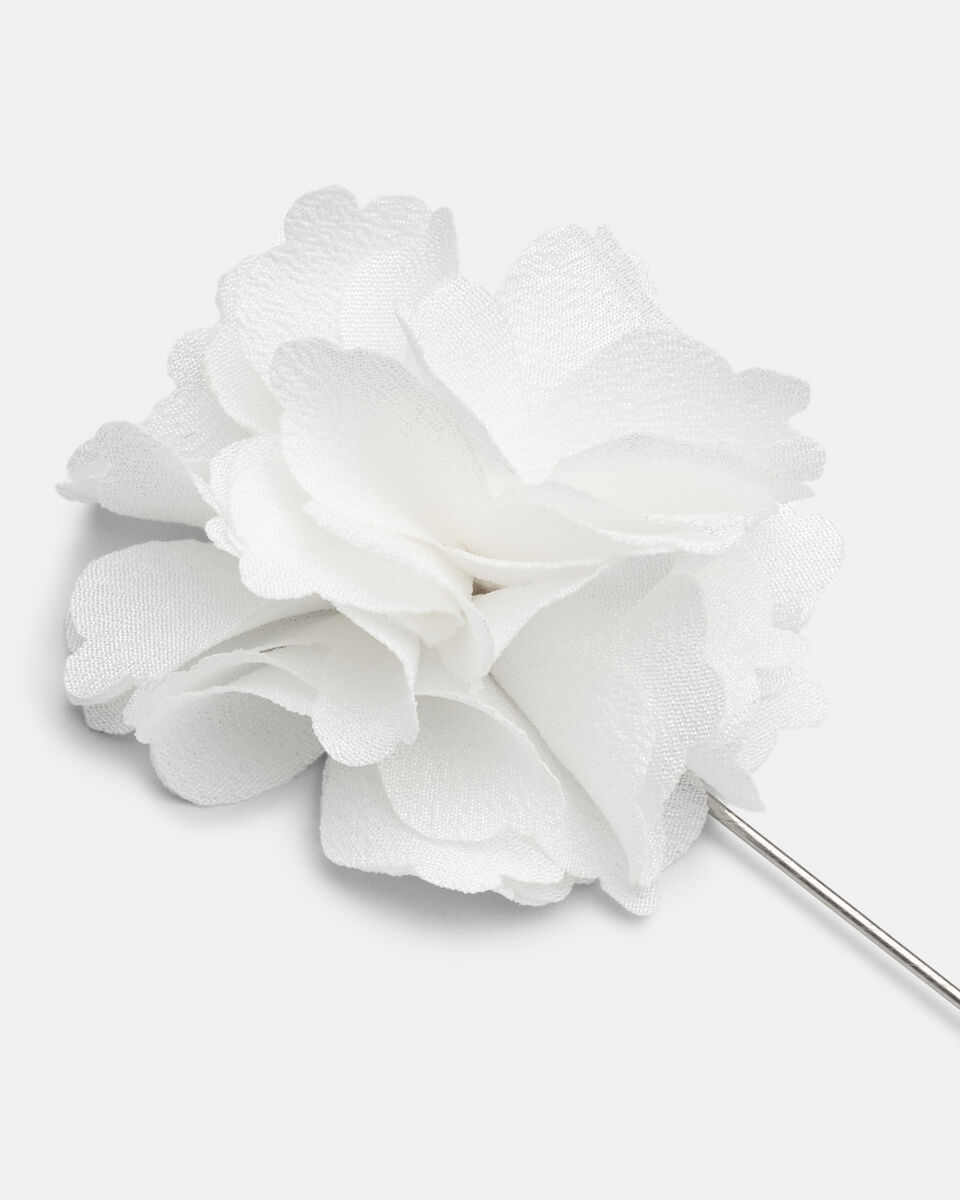 Curved Petal Flower Lapel Pin, White, hi-res
