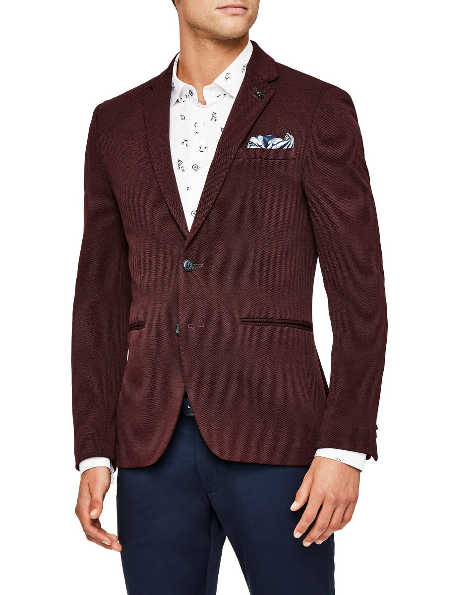 Slim Stretch Knitted Tailored Blazer, Burgundy, hi-res