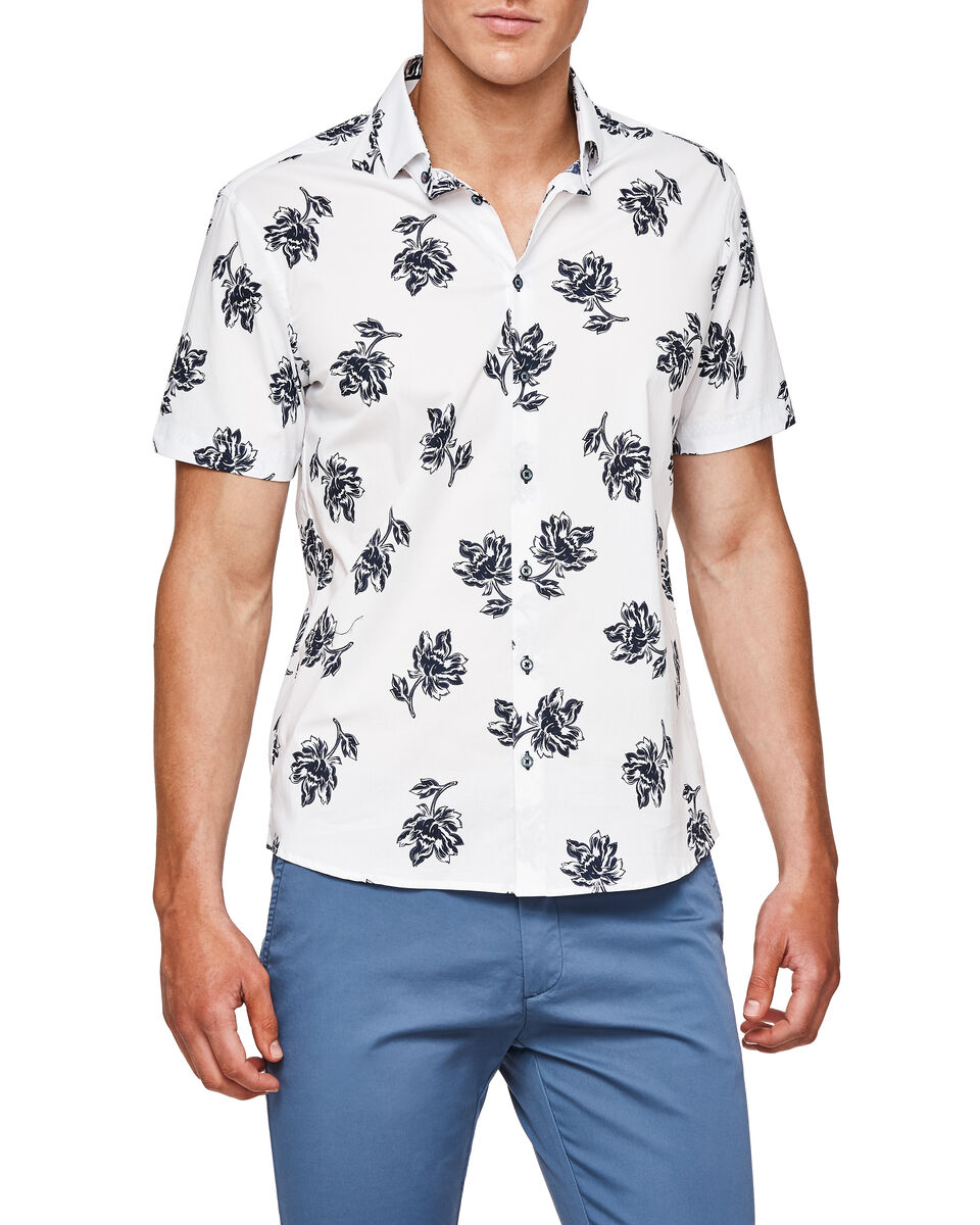 Lombro Short Sleeve Shirt, White/Navy, hi-res
