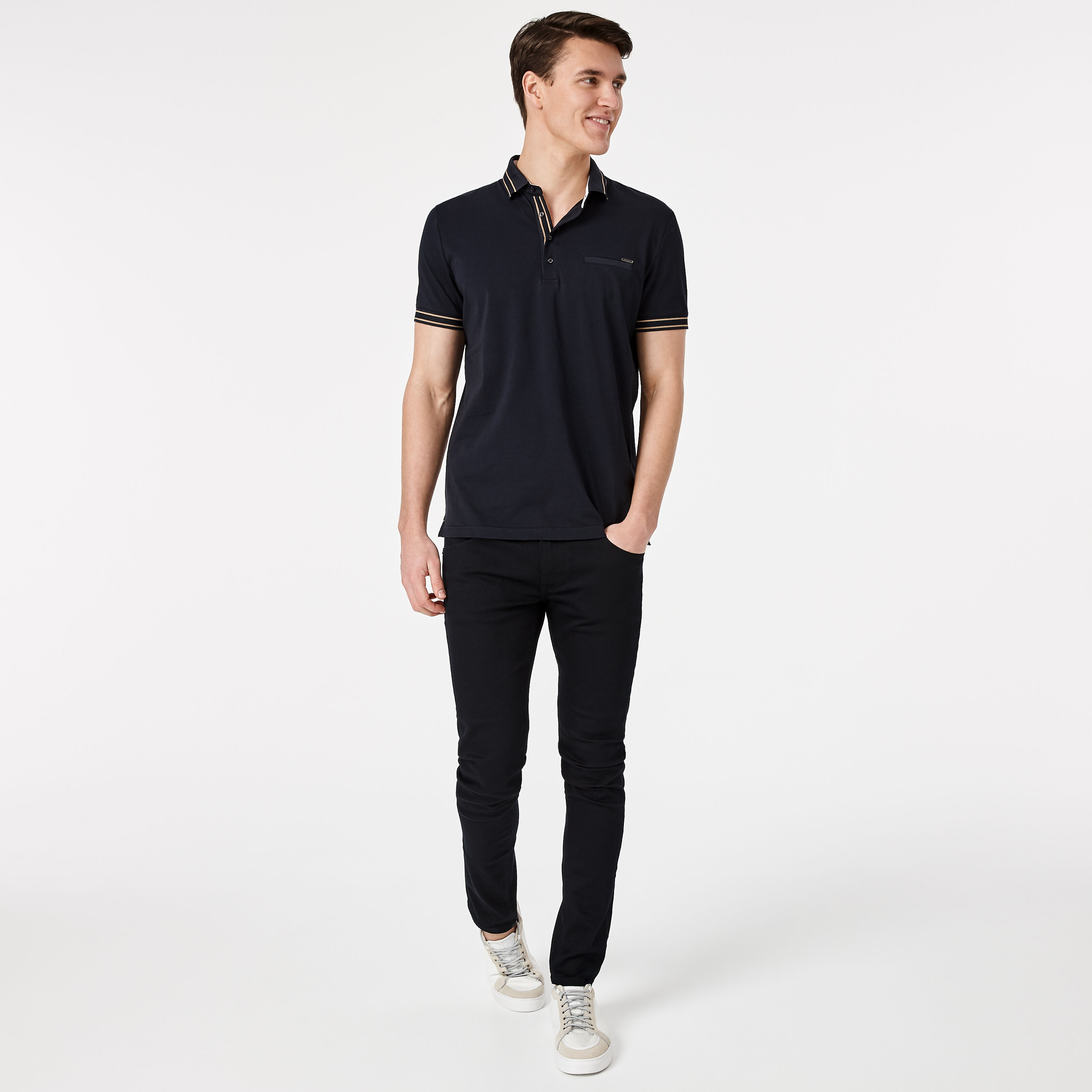 Lorry Navy Jersey Cotton Polo Fold Collar Polo Shirts Politix