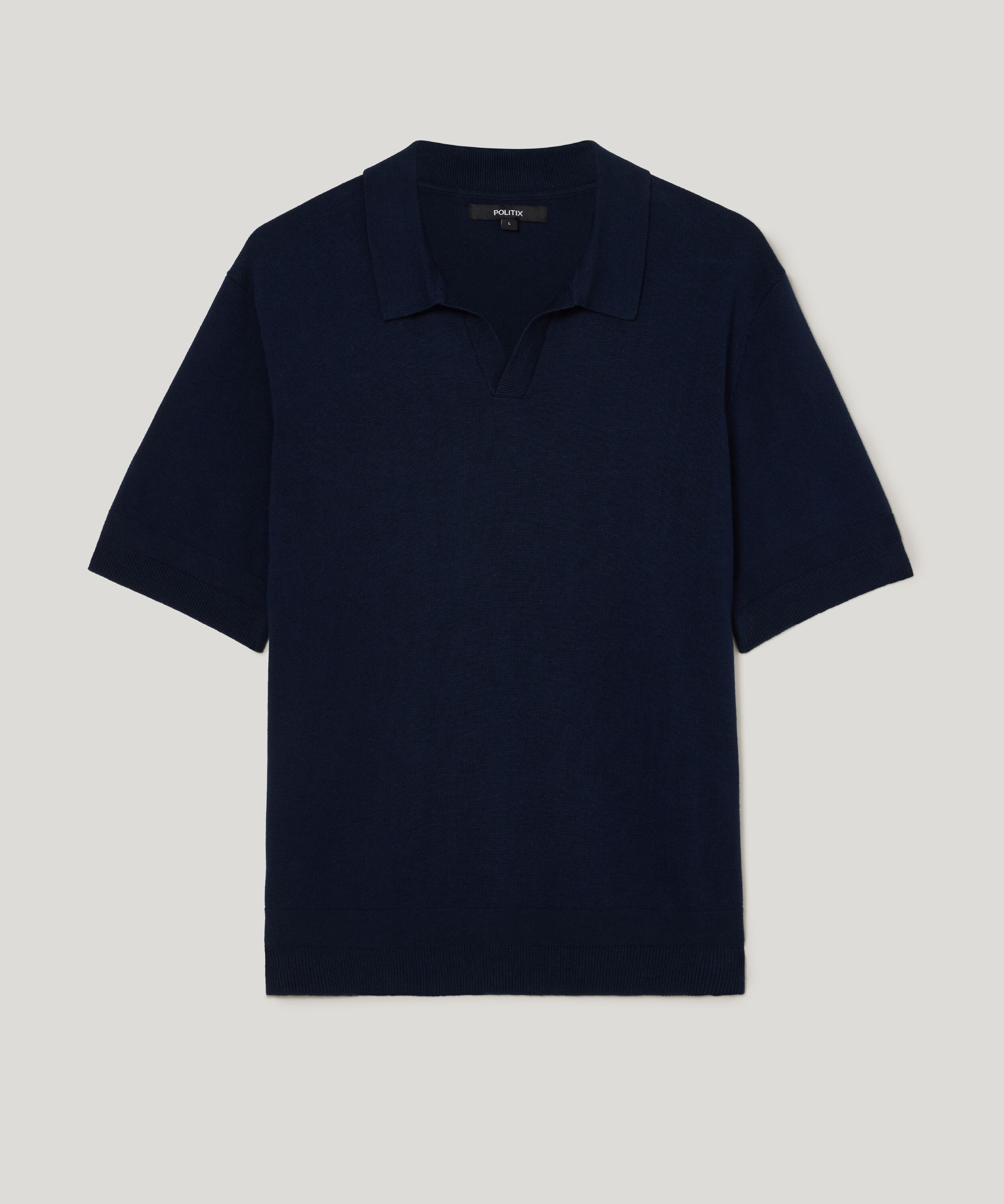 Short Sleeve Trophy Neck Knit - Navy - Short Sleeve Trophy Neck 