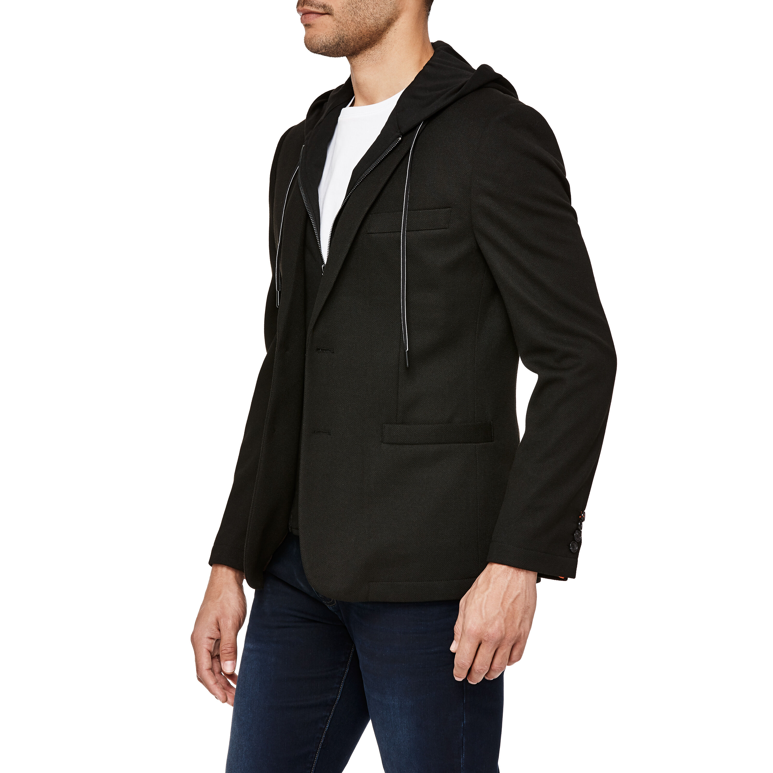 Falcone Black Removable Hood Knit Blazer Blazers Politix