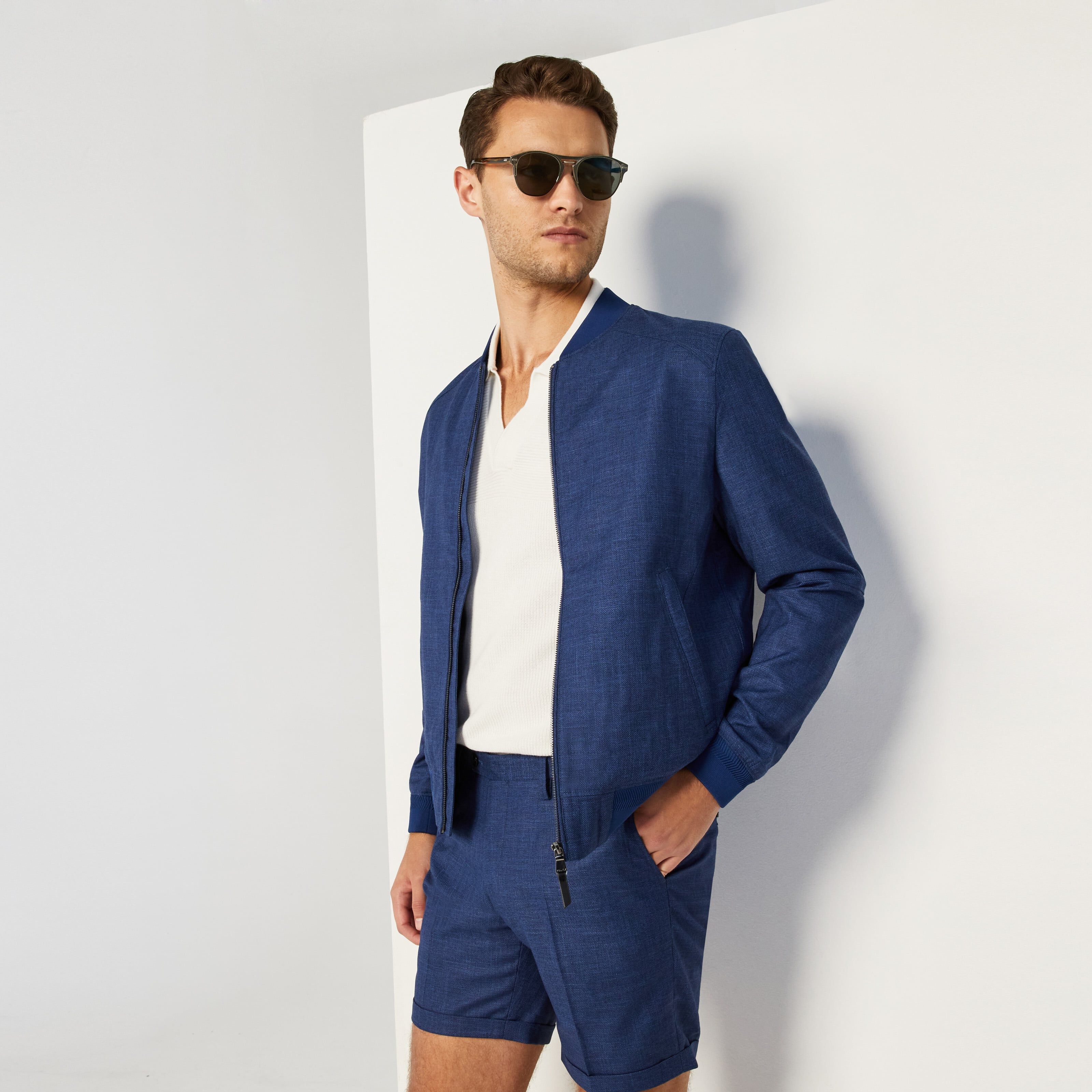 Tailored Stretch Bomber Jacket Blue Casual Jackets Politix