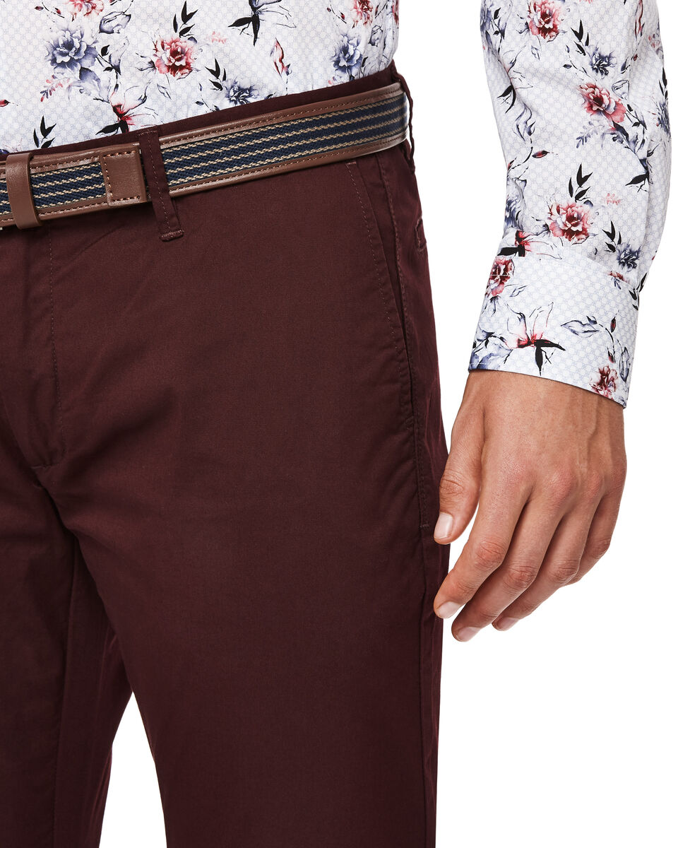 Slim Stretch Cotton Chino, Burgundy, hi-res