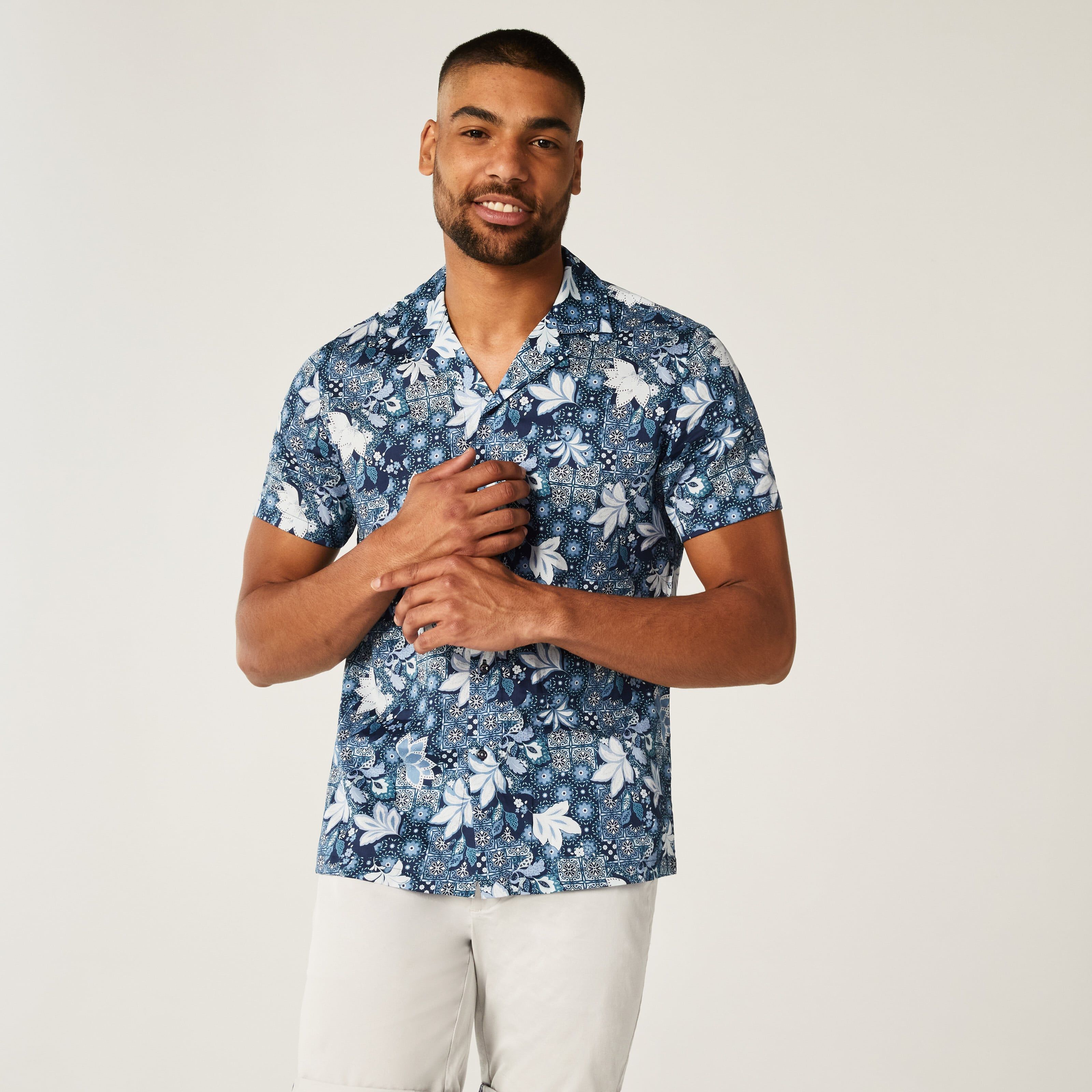 mens short sleeve navy blue dress shirt