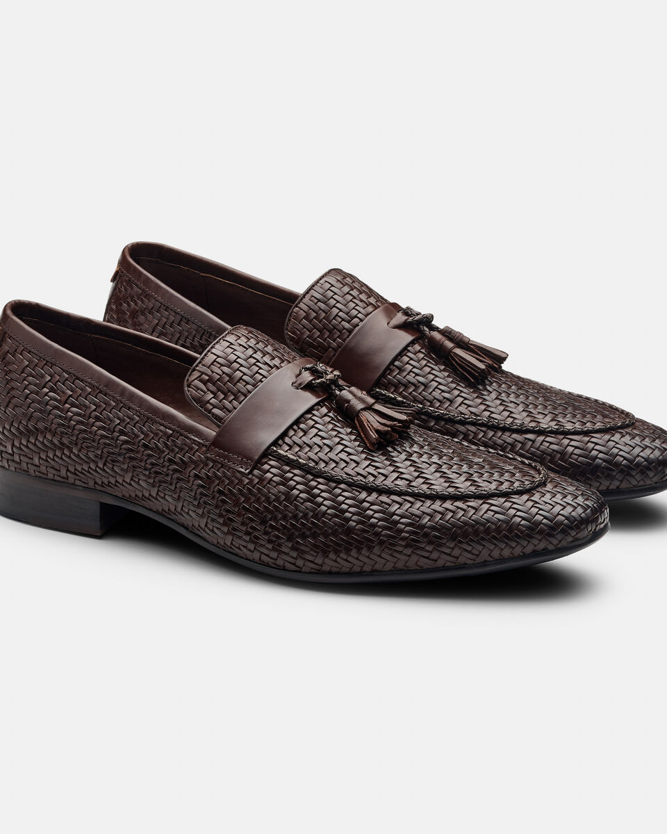 Leather Hand Woven Dress Loafer, Brown, hi-res