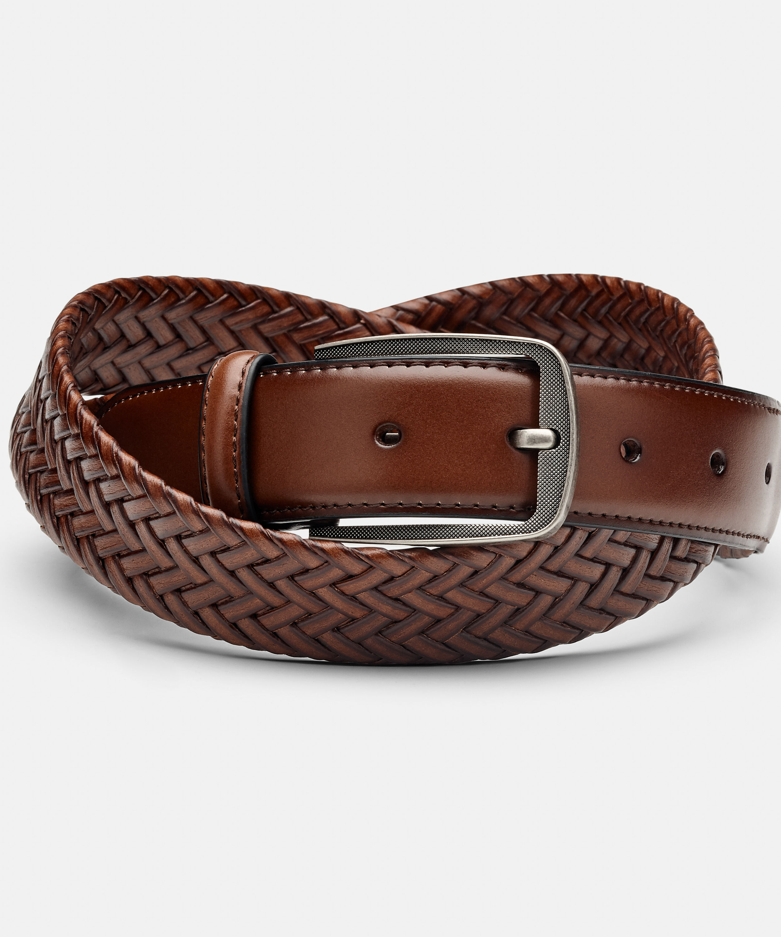 Darron - Tan - Woven Leather Belt Texture Buckle, Belts