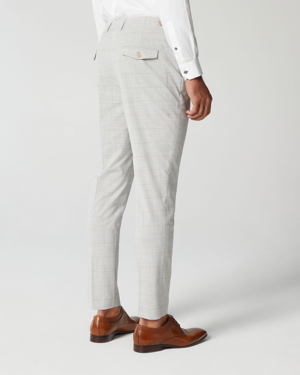 Light Grey Windowpane Relaxed Slim Windowpane Check Tailored Pant 