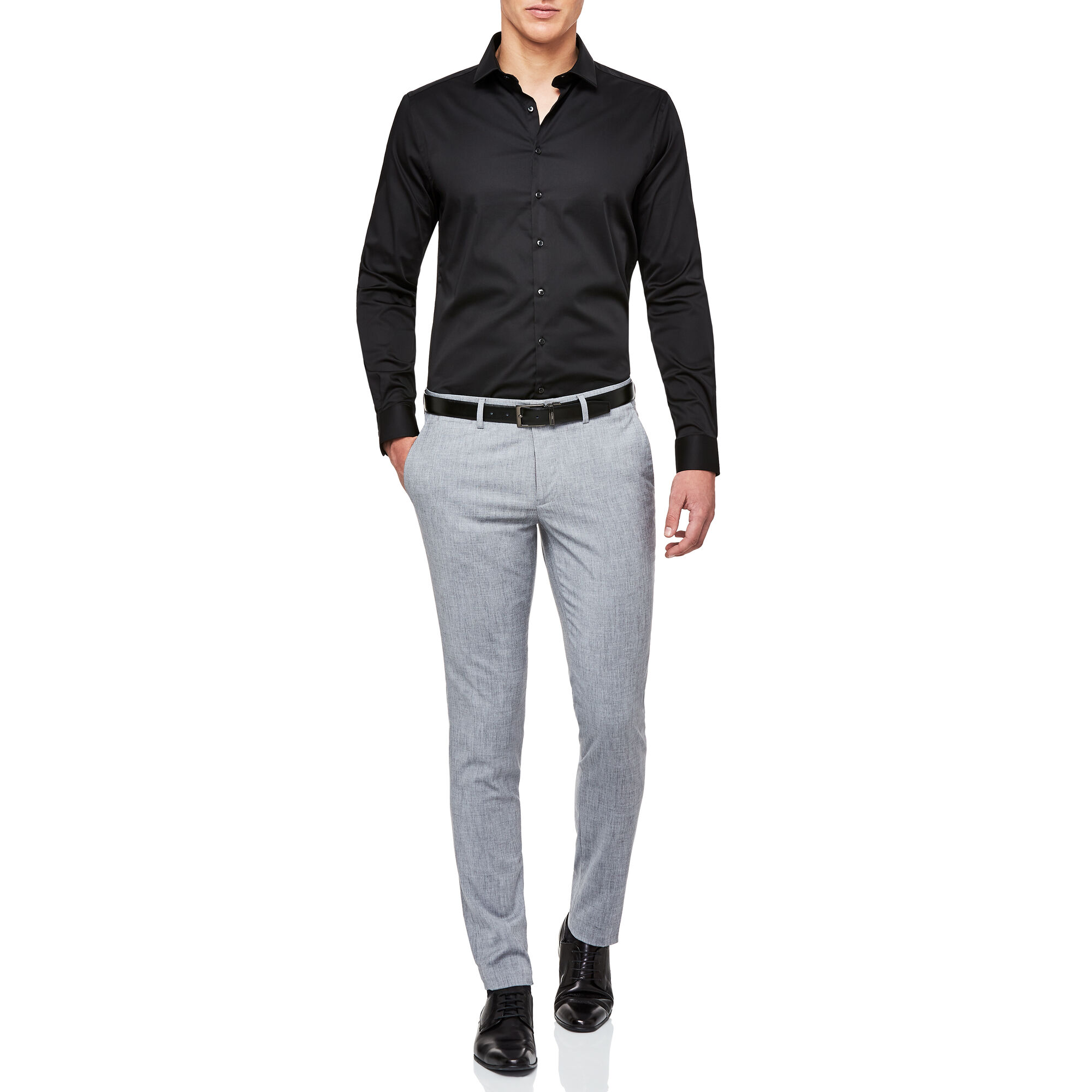 Edisson Black L S High Shine Slim Dress Shirt Shirts Politix