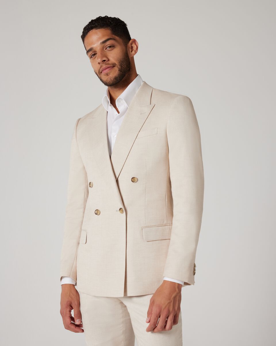 Slim Stretch Double Breasted Tailored Jacket - Natural | Suit Jackets ...