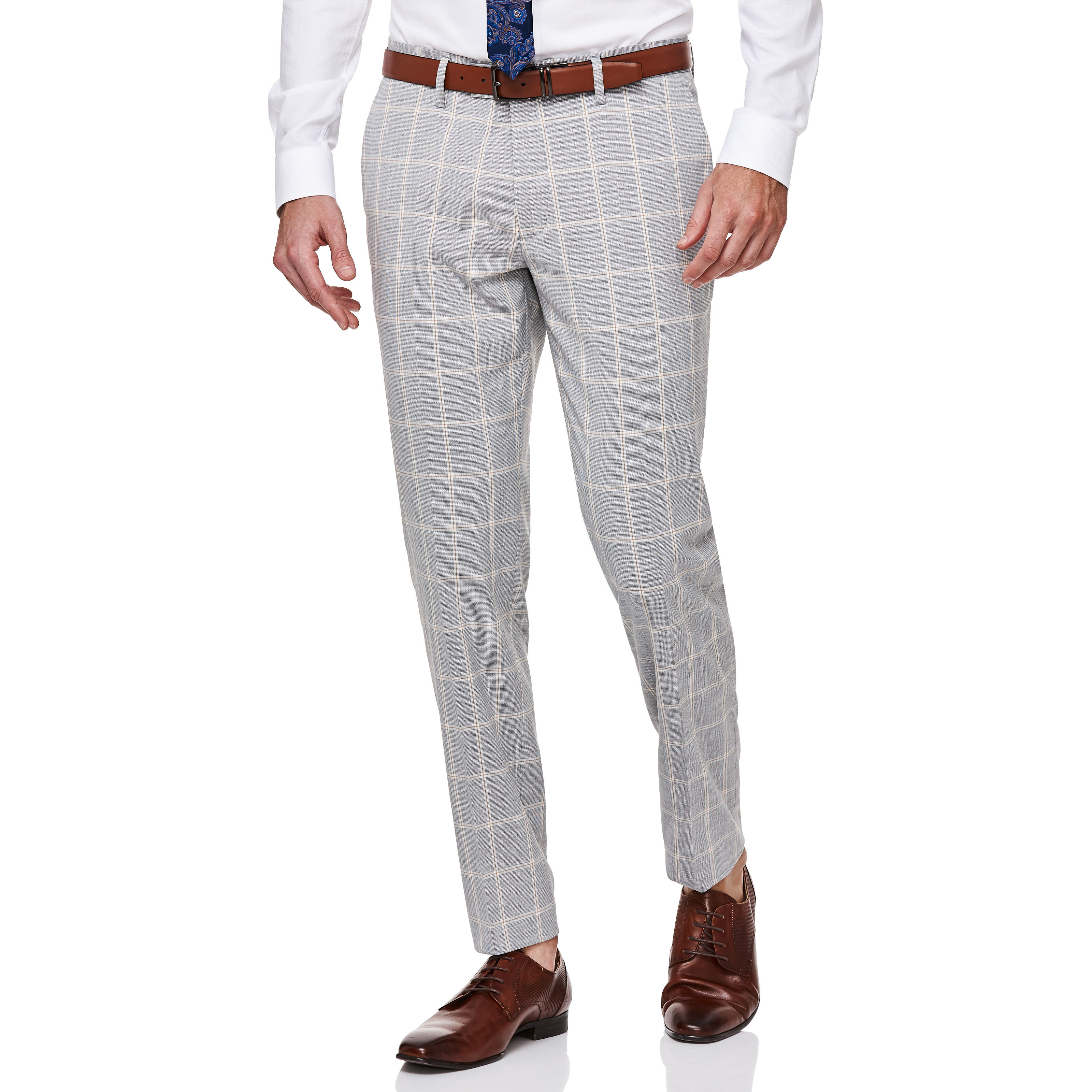 Pattrick - Slate Windowpane - Slim Stretch Fit Check Suit Pants | Suit Pants  | Politix