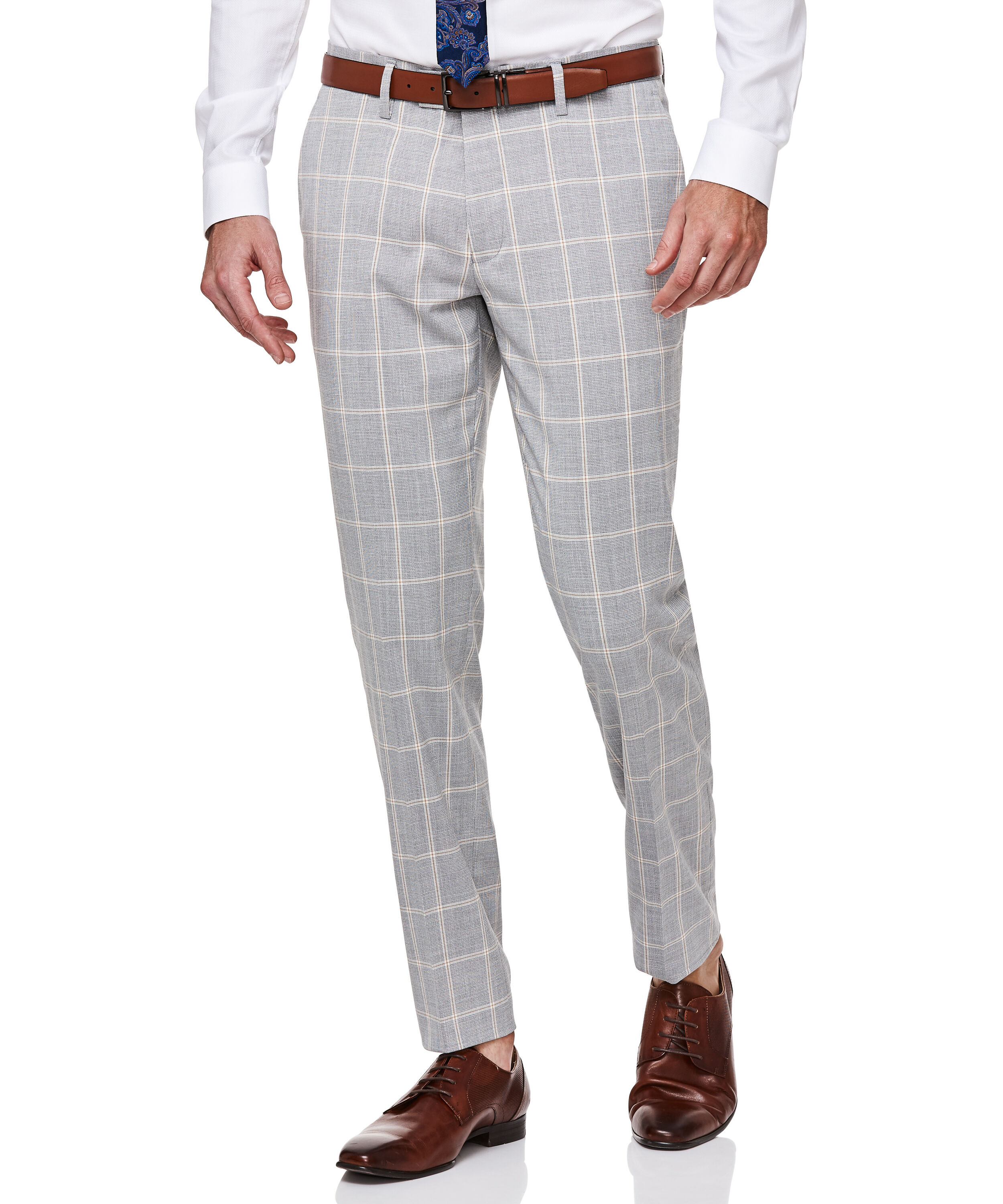 Nove - Grey Check - Slim Stretch Suit Pants, Suit Pants