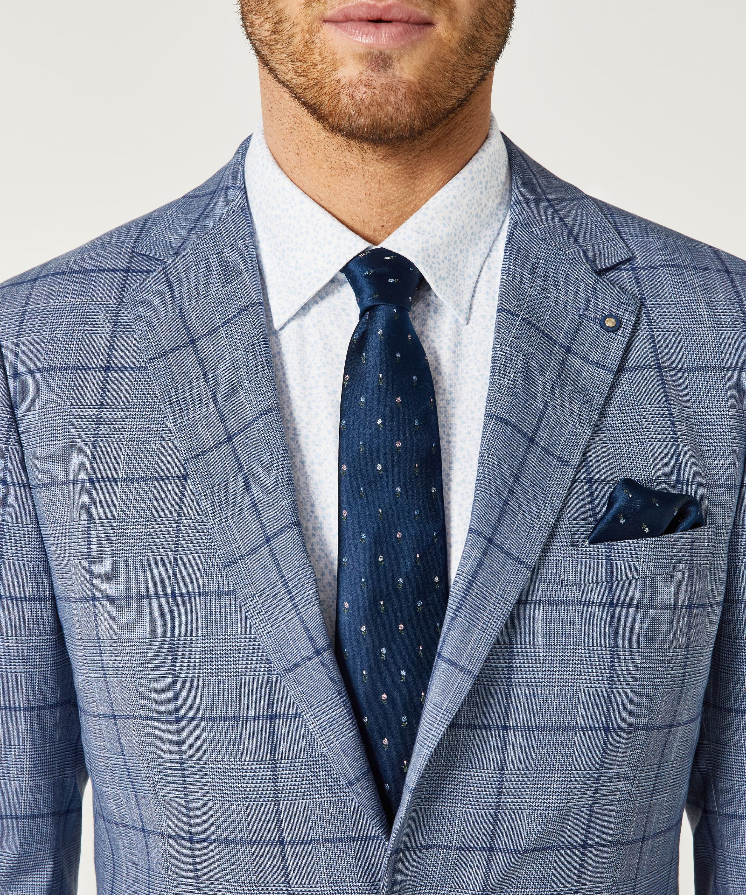 blue checkered jacket
