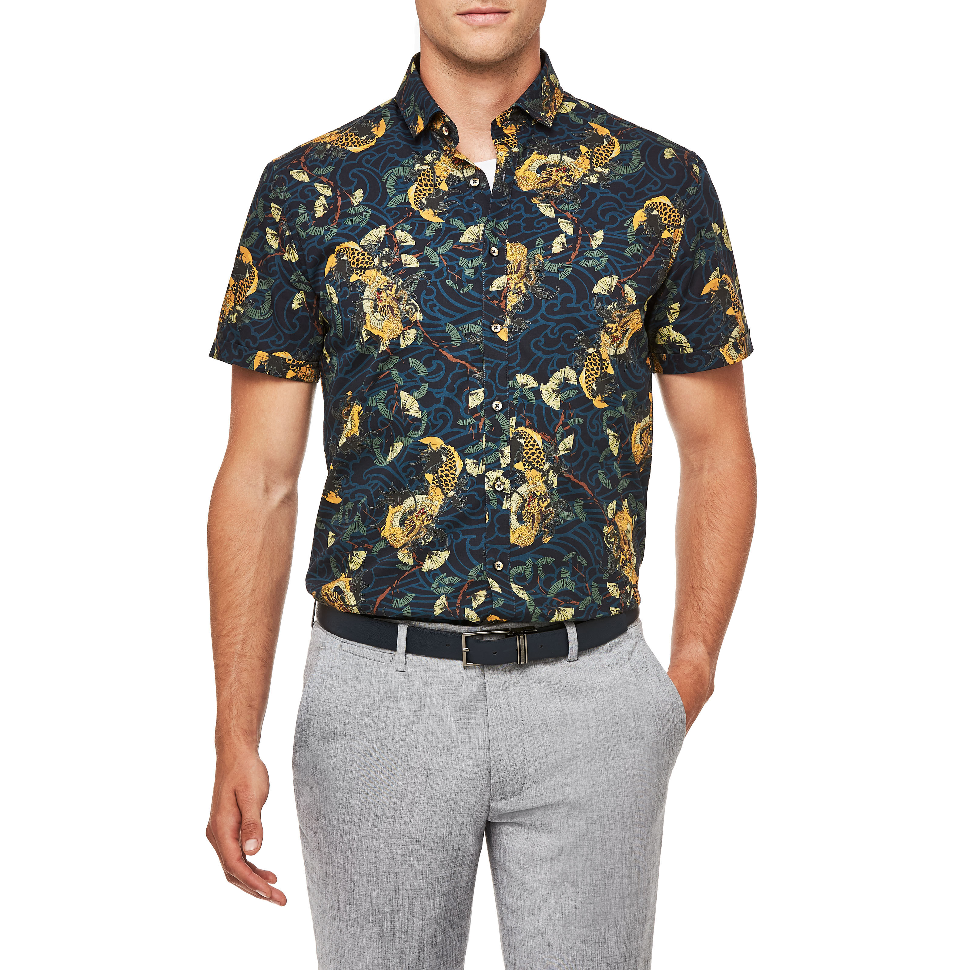 Dragon Oriental S S Bold Print Shirt Politix