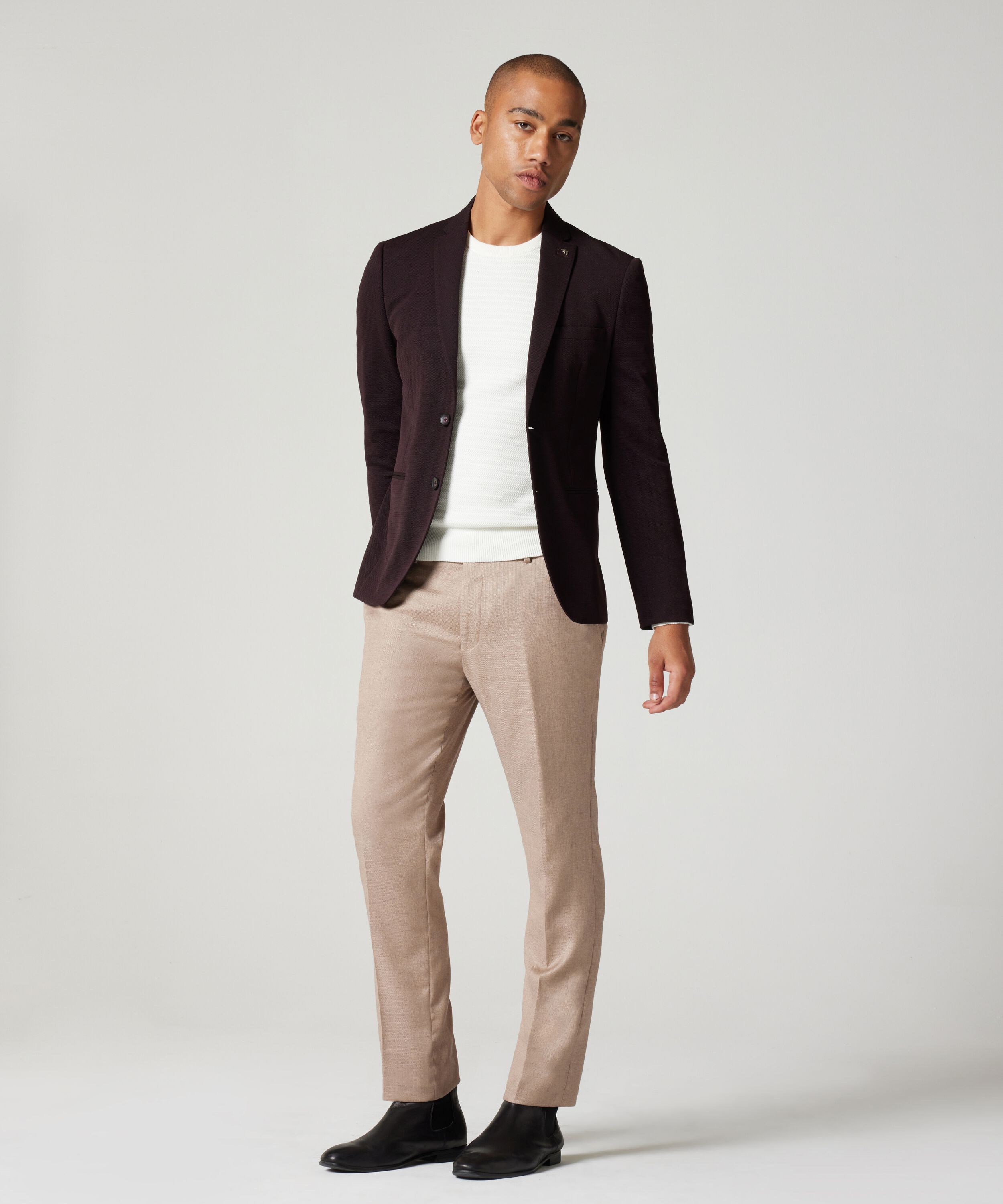 Slim Stretch Knitted Tailored Blazer - Claret | Blazers | Politix