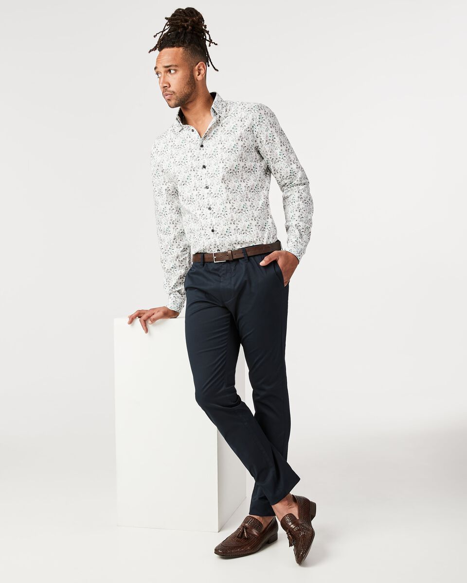 Mens Floral Print White Long Sleeve Shirt