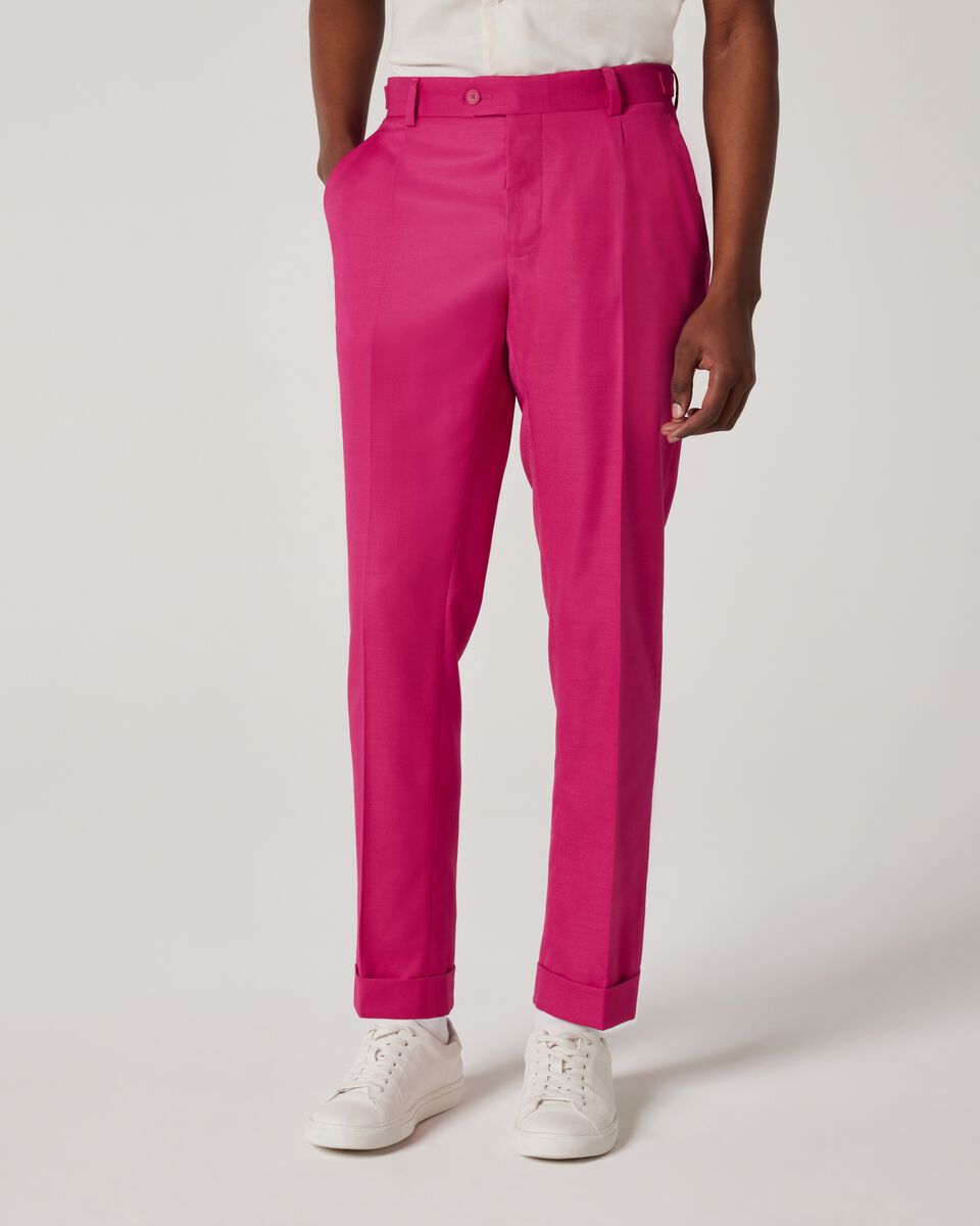 Pleated Slim Stretch Tailored Pant, Pink, hi-res