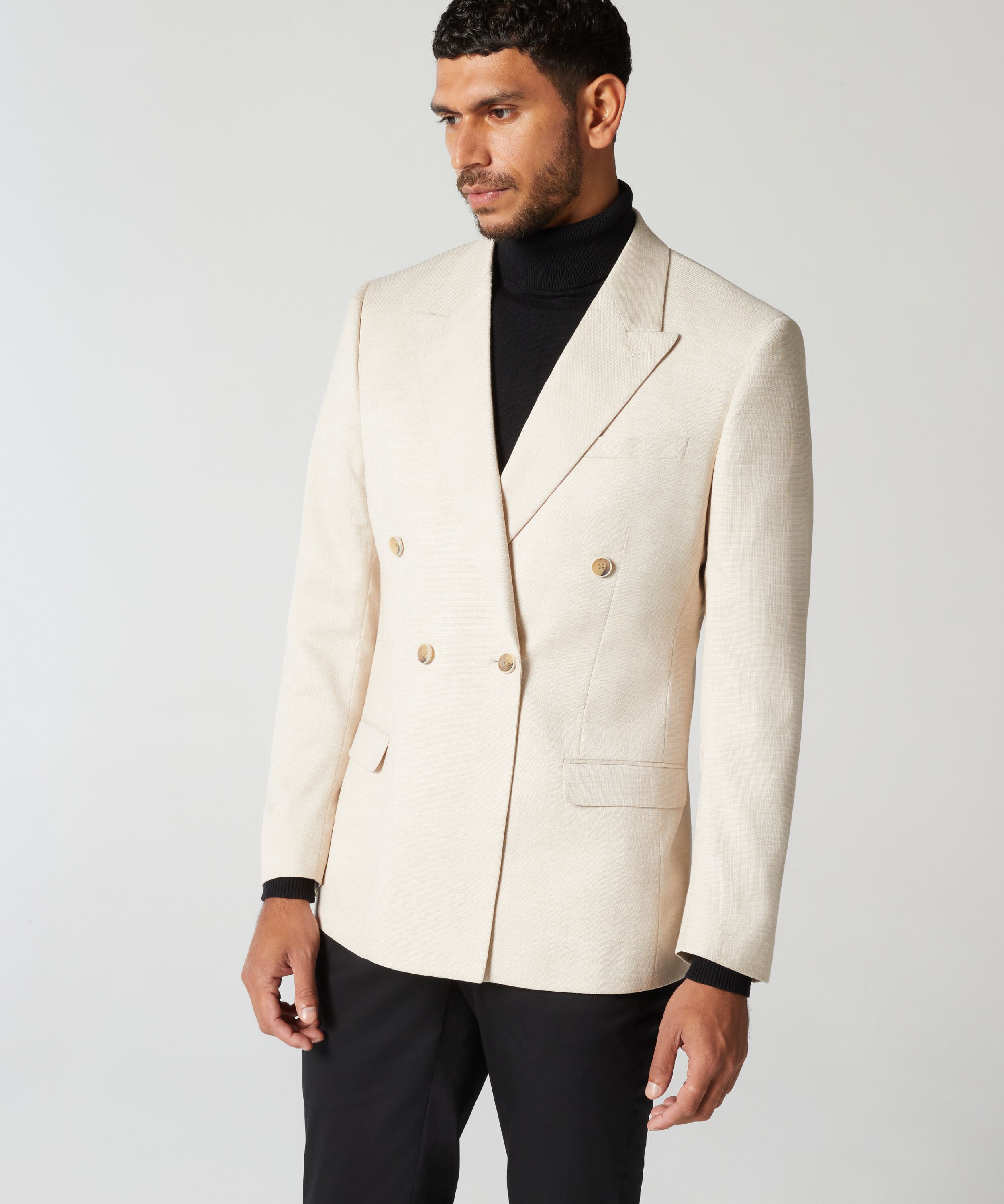 Slim Stretch Double Breasted Tailored Jacket - Natural | Suit Jackets ...