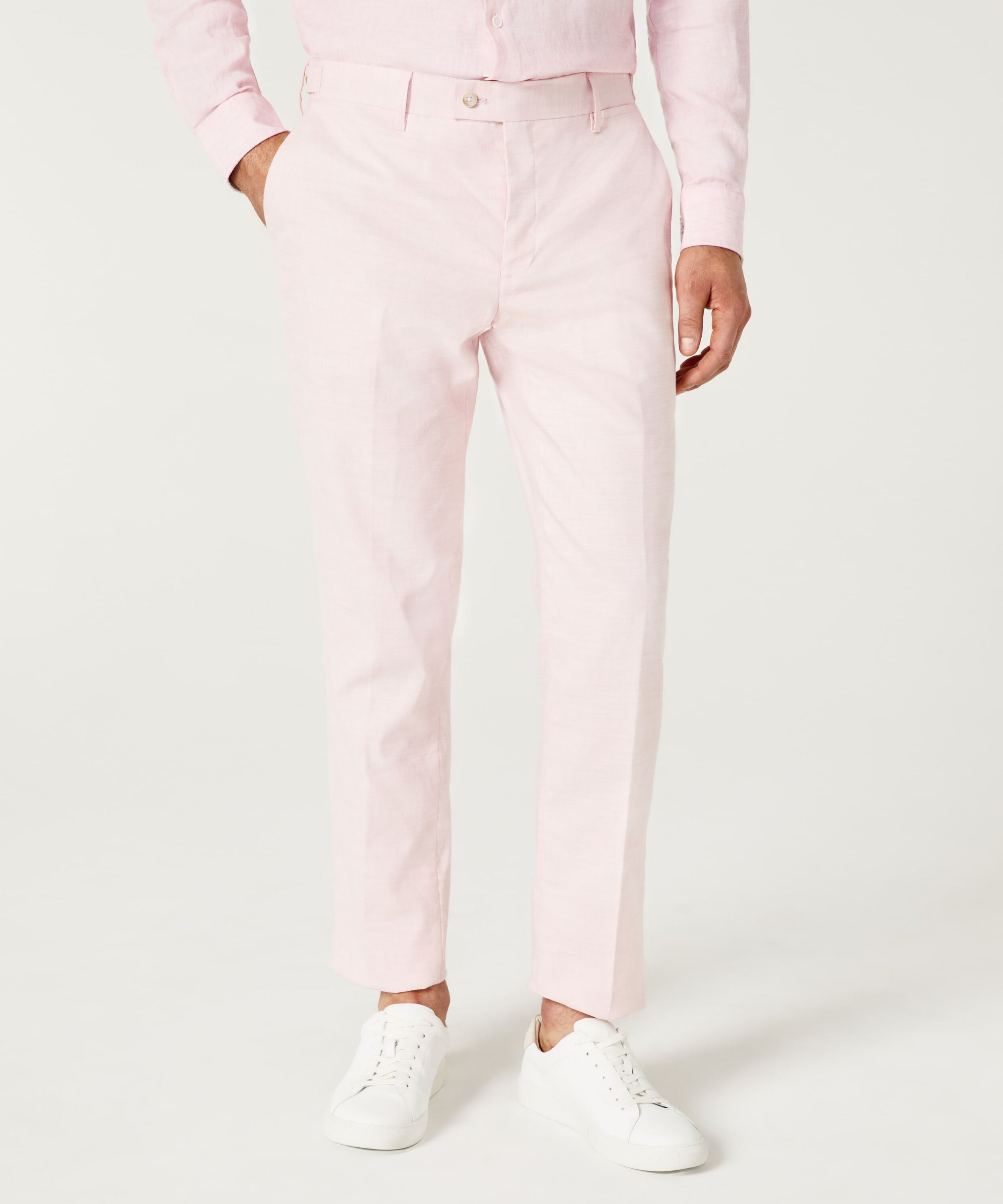 Relaxed Slim Linen Blend Tailored Pant - Pale Pink
