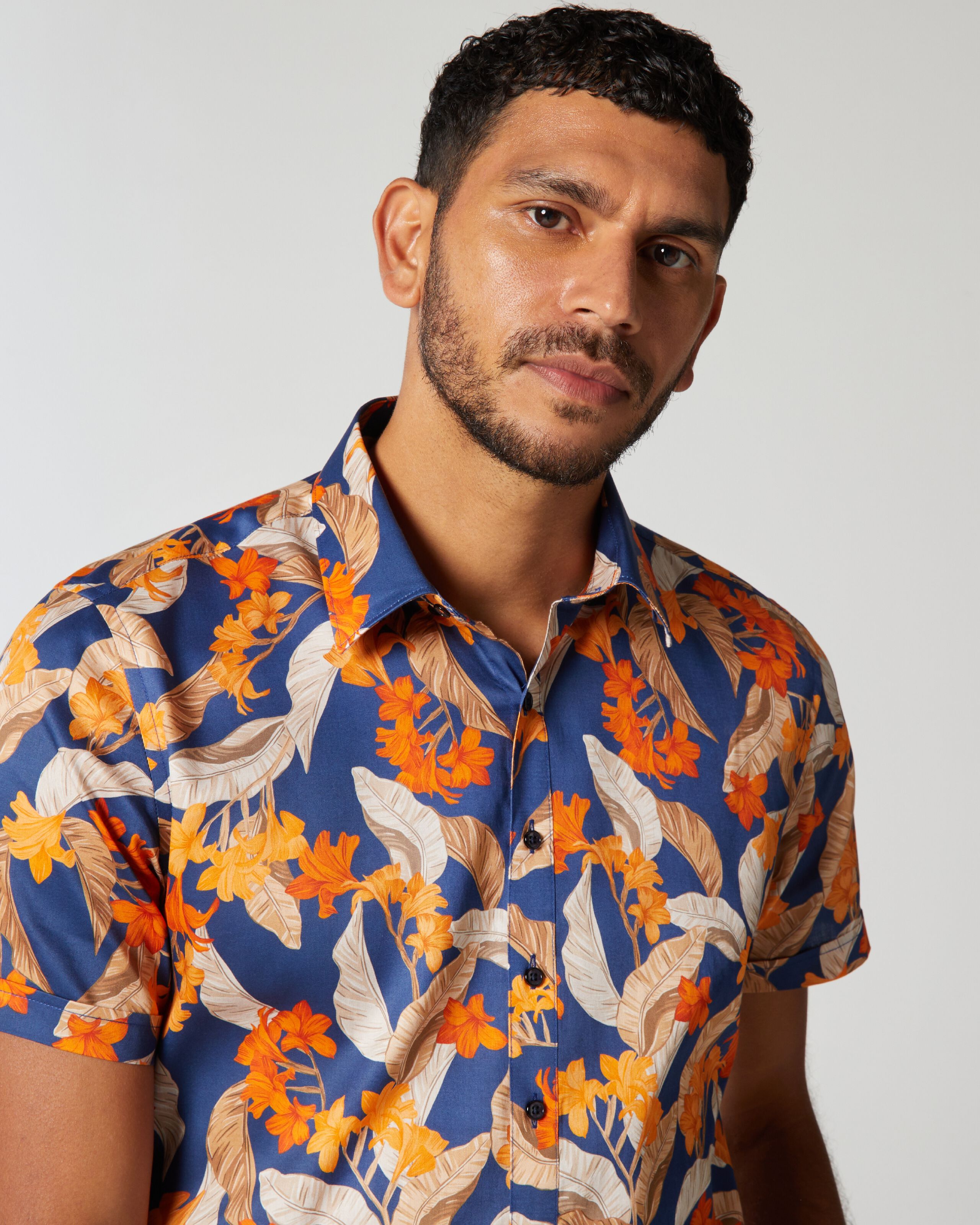Short Sleeve Floral Shirt Navy Orange Short Sleeve Shirts