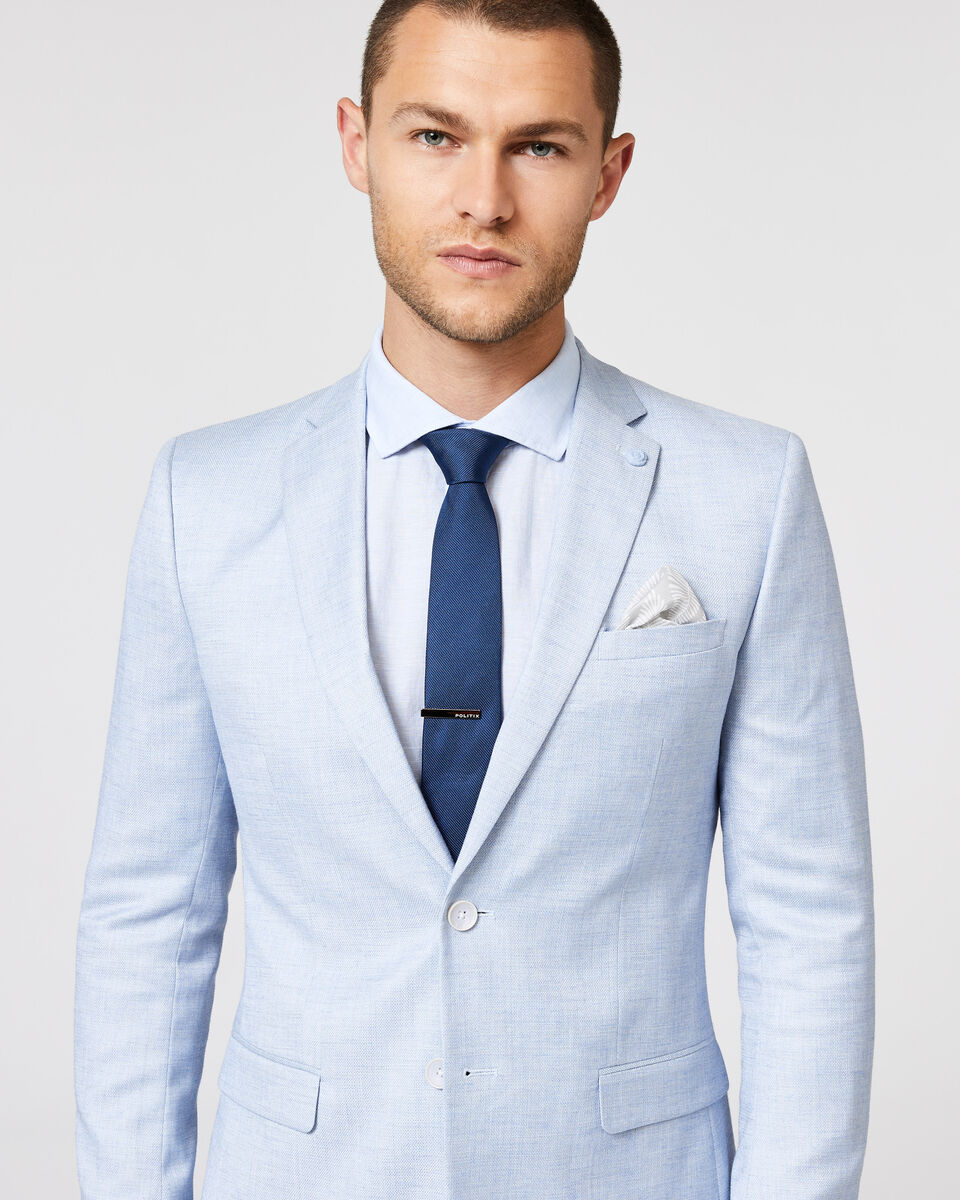 Slim Stretch Textured Tailored Jacket - Blue | Suit Jackets | Politix