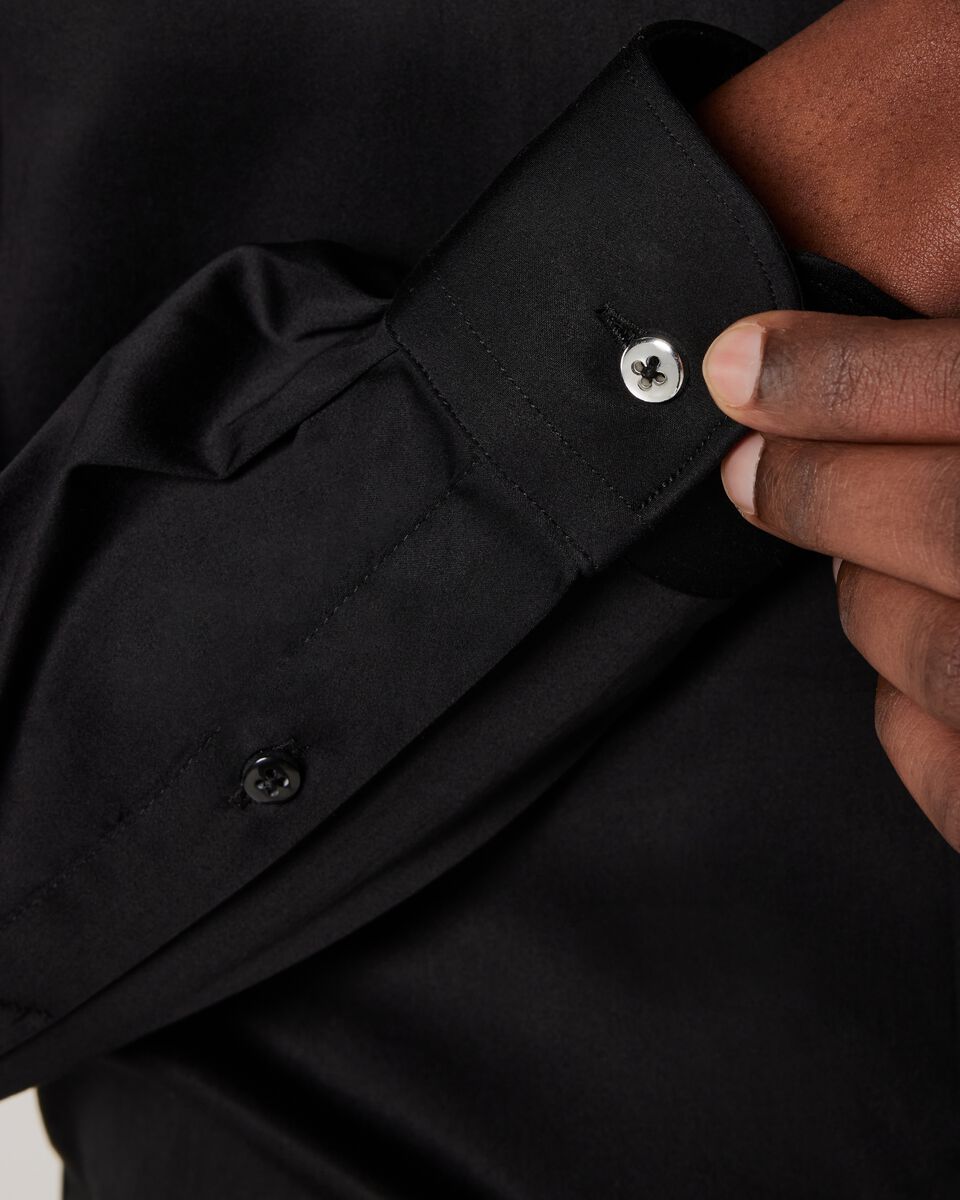 Regular Sateen Long Sleeve Shirt, Black, hi-res