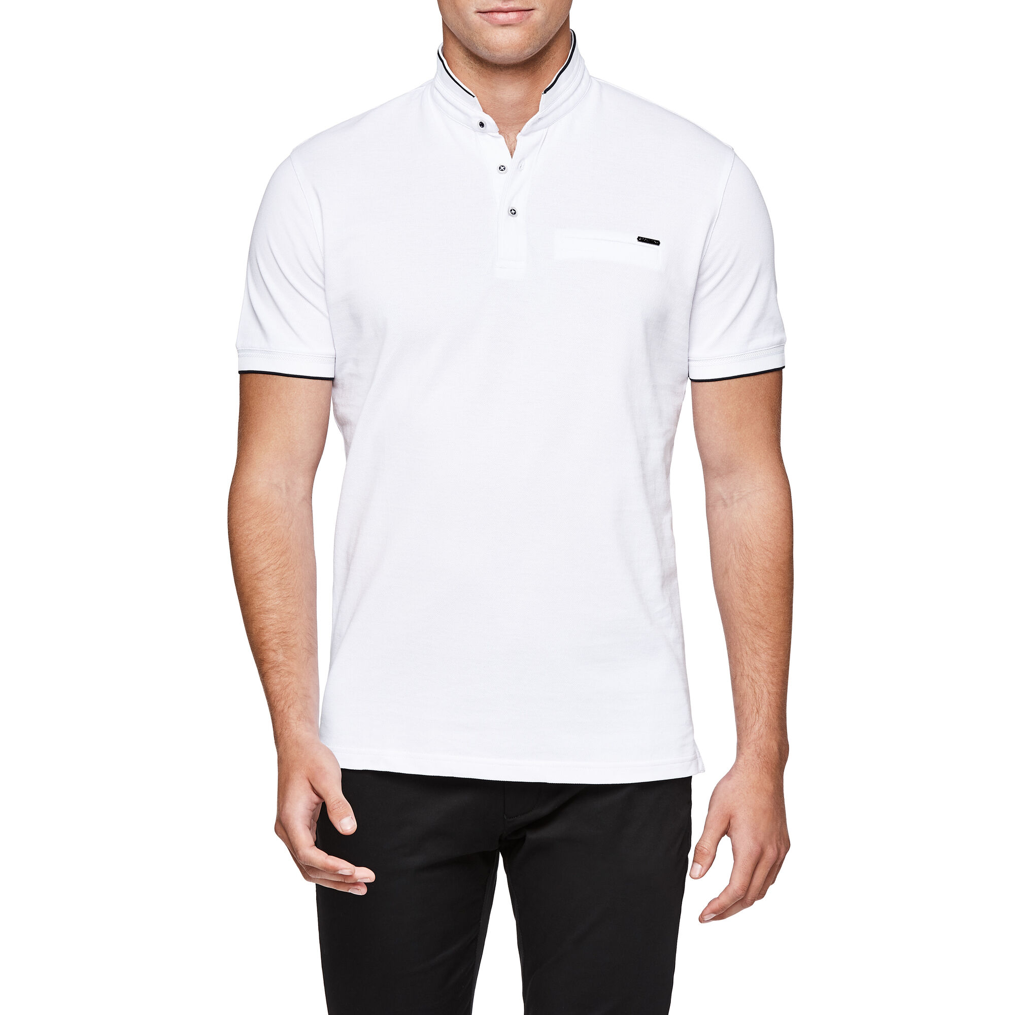 Portobello White Stand Collar Slim Polo Shirt Polo Shirts Politix