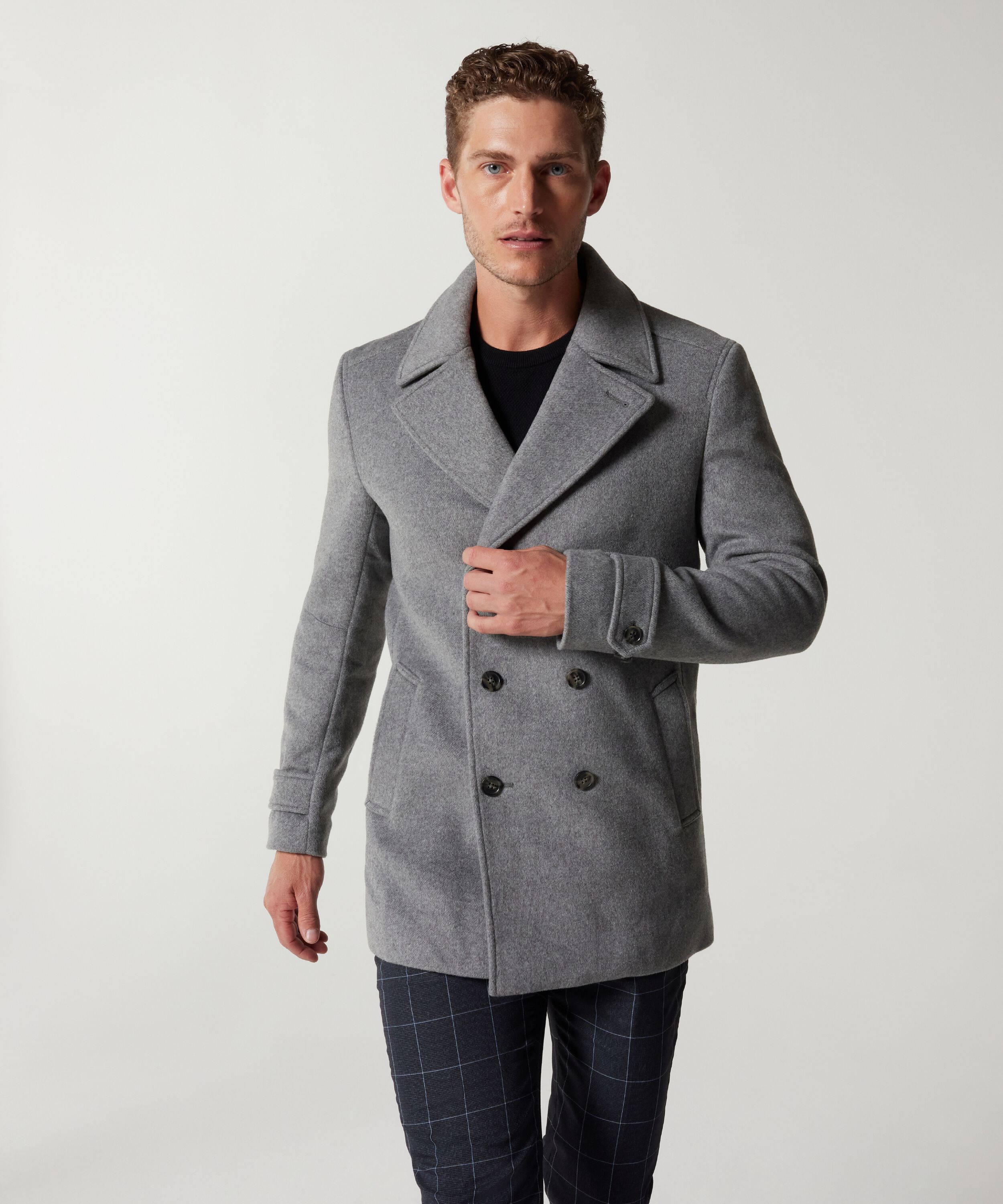 Wool Blend Peacoat - Grey Marle, Coats