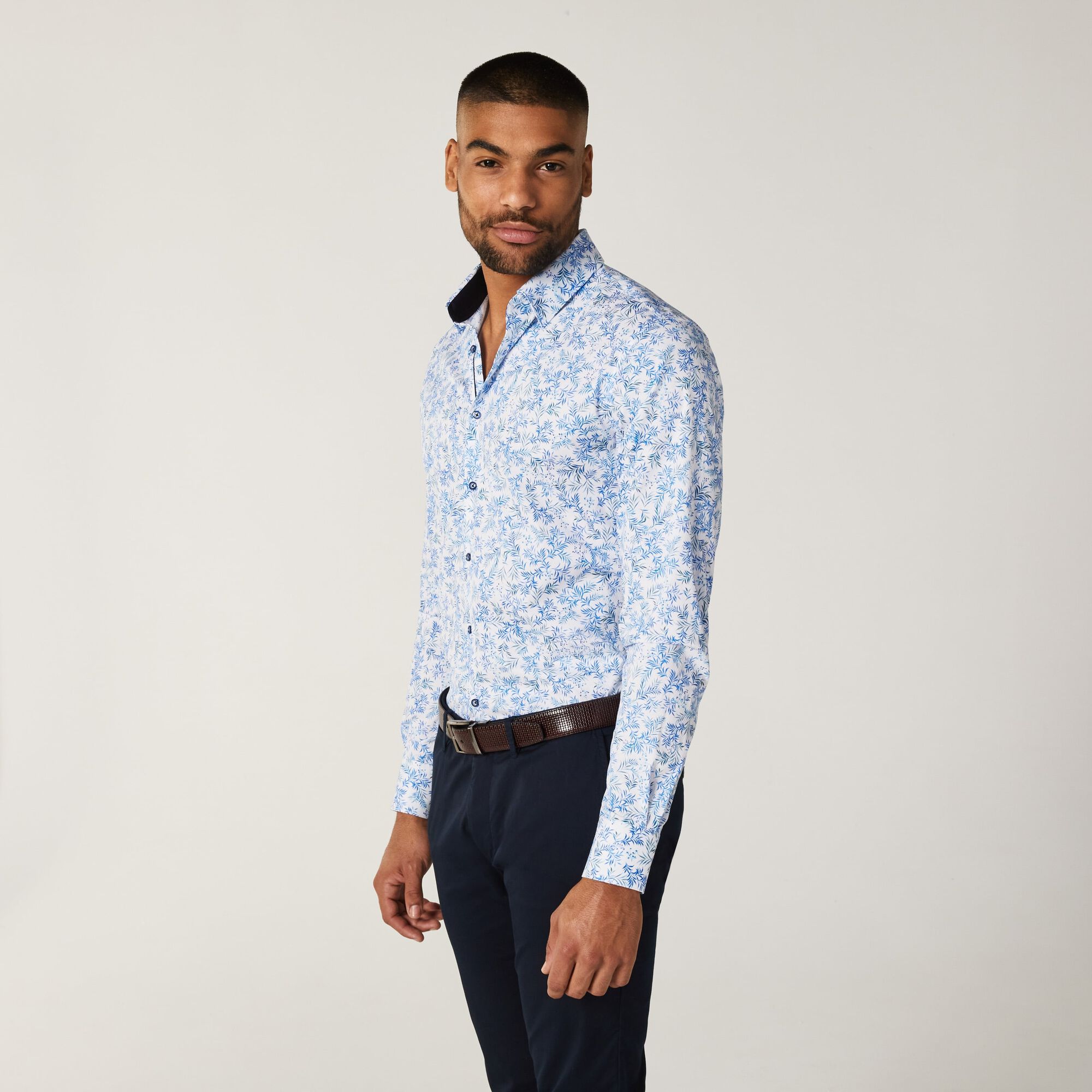 Long Sleeve Floral - White/Blue | Shirts