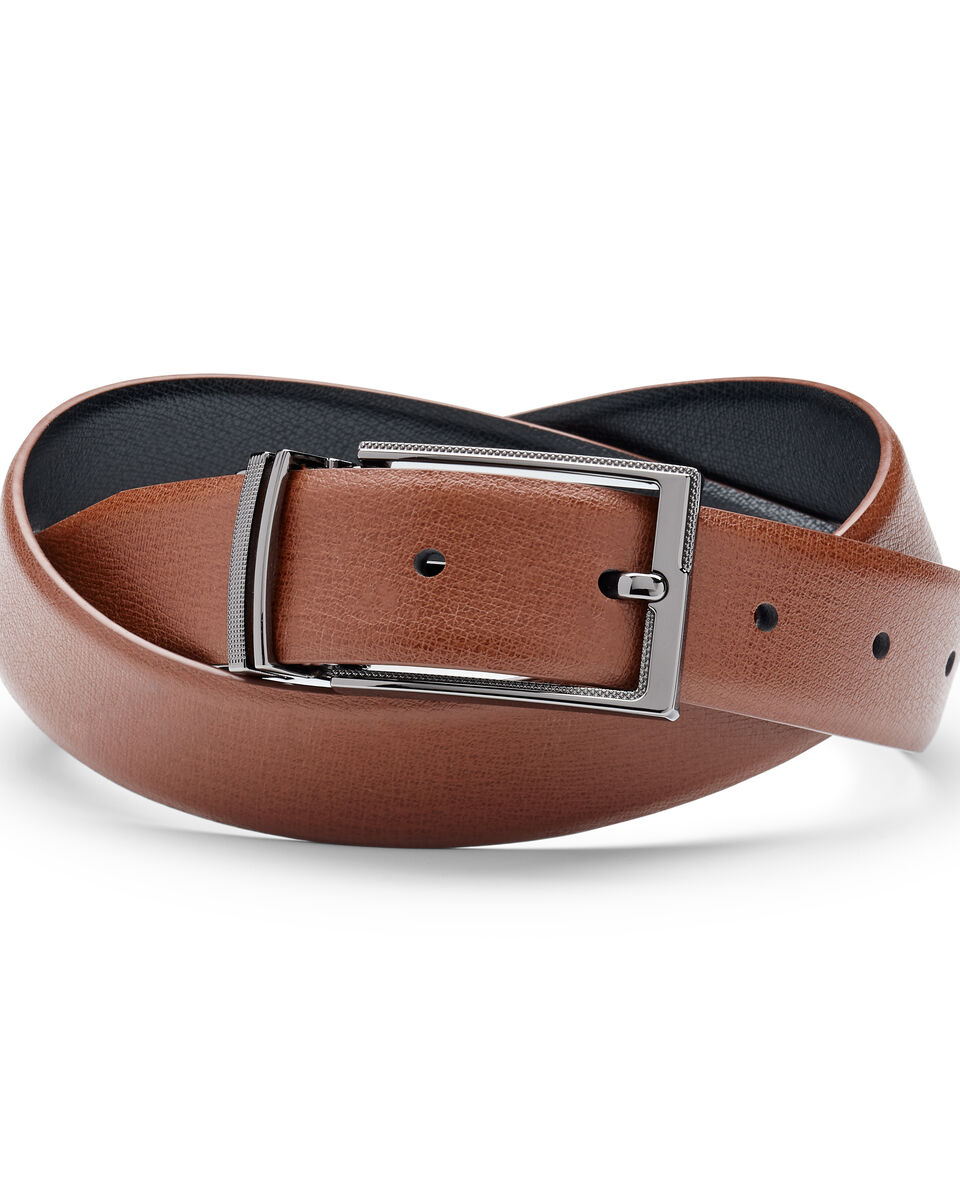 Fine Grain Leather Belt with Textured Pin Buckle, Light Tan/Black, hi-res