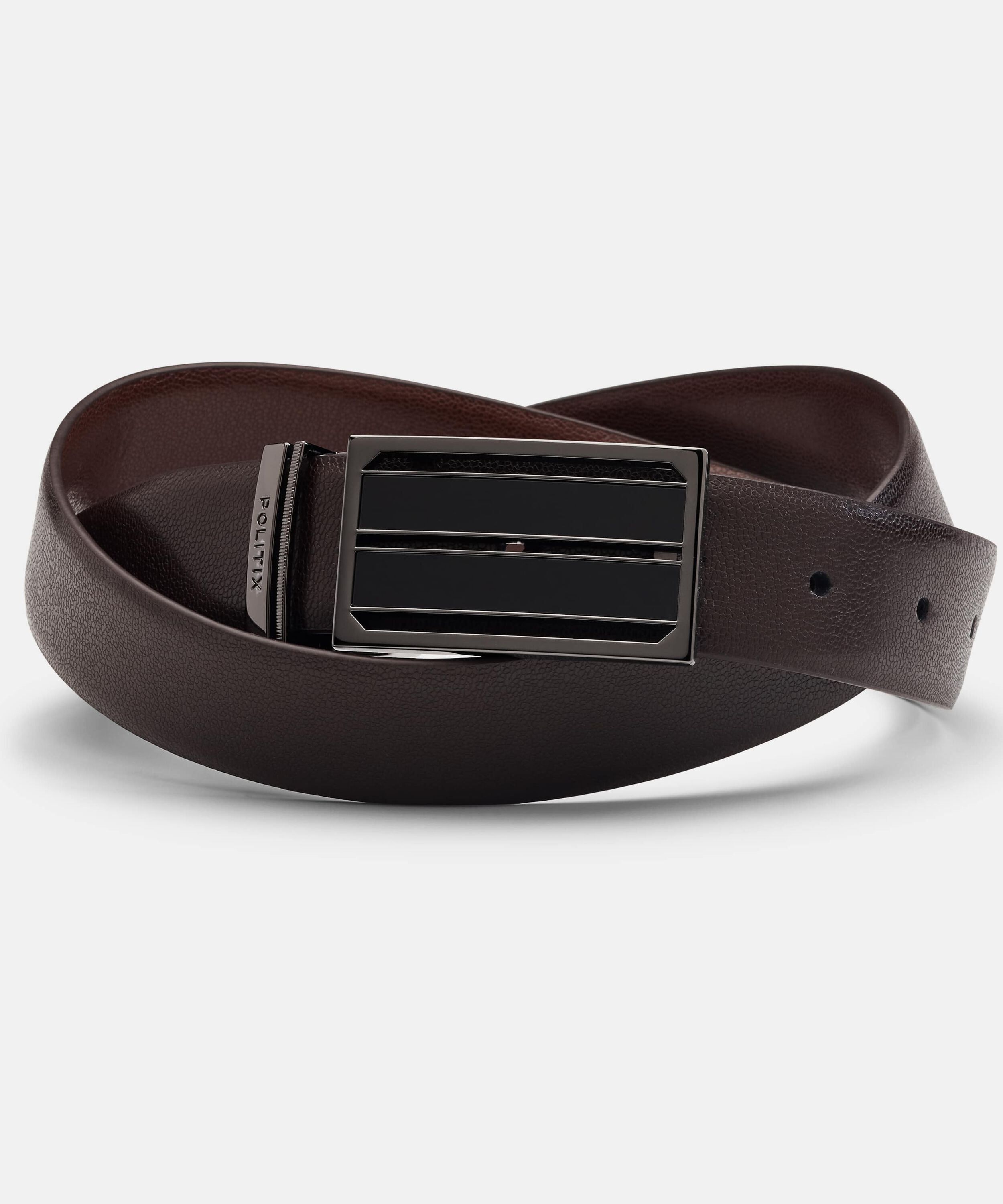 Pebble Grain Leather Dress Belt With Shield Buckle