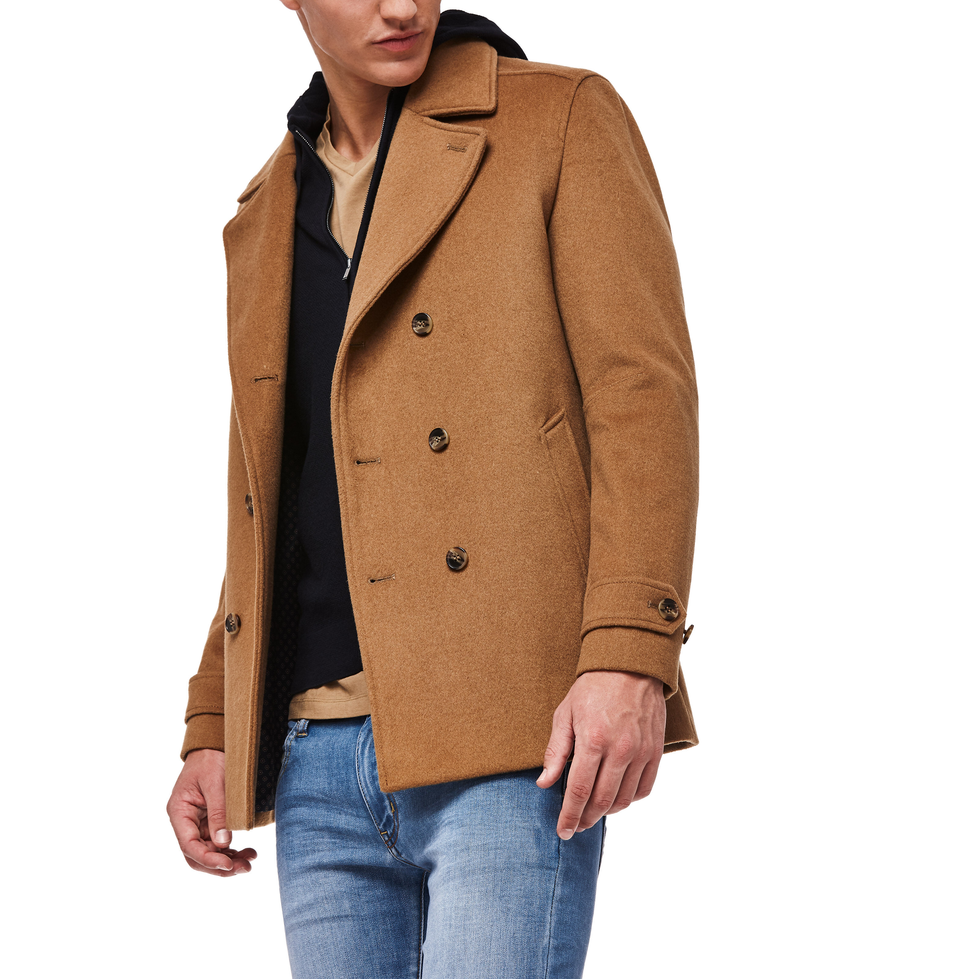 Tan double best sale breasted coat