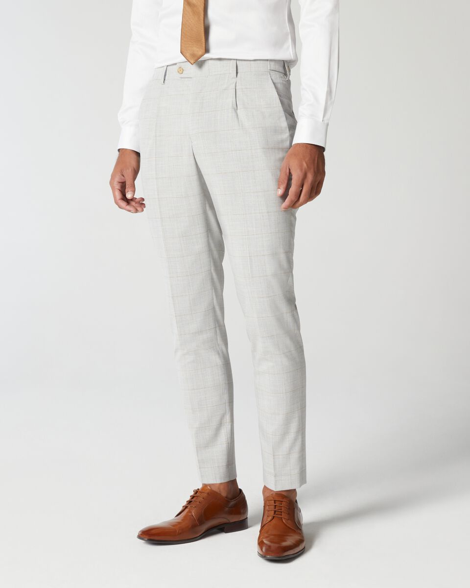 Light Grey Windowpane Relaxed Slim Windowpane Check Tailored Pant 
