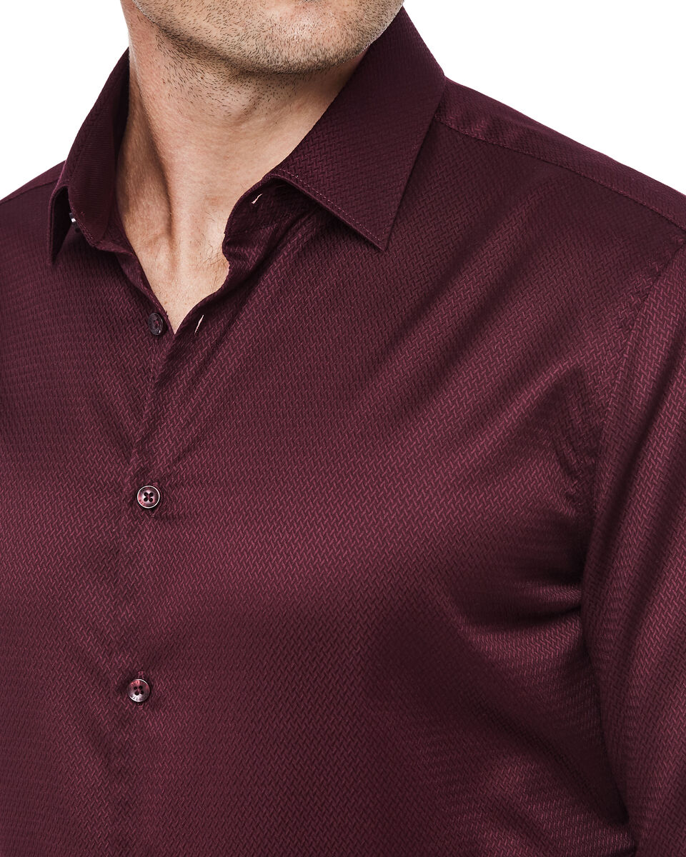 Slim Long Sleeve Herringbone Shirt, Burgundy, hi-res