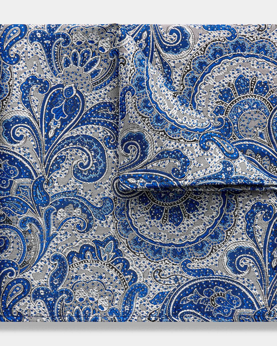 Pirago Silk Pocket Square, Blue, hi-res