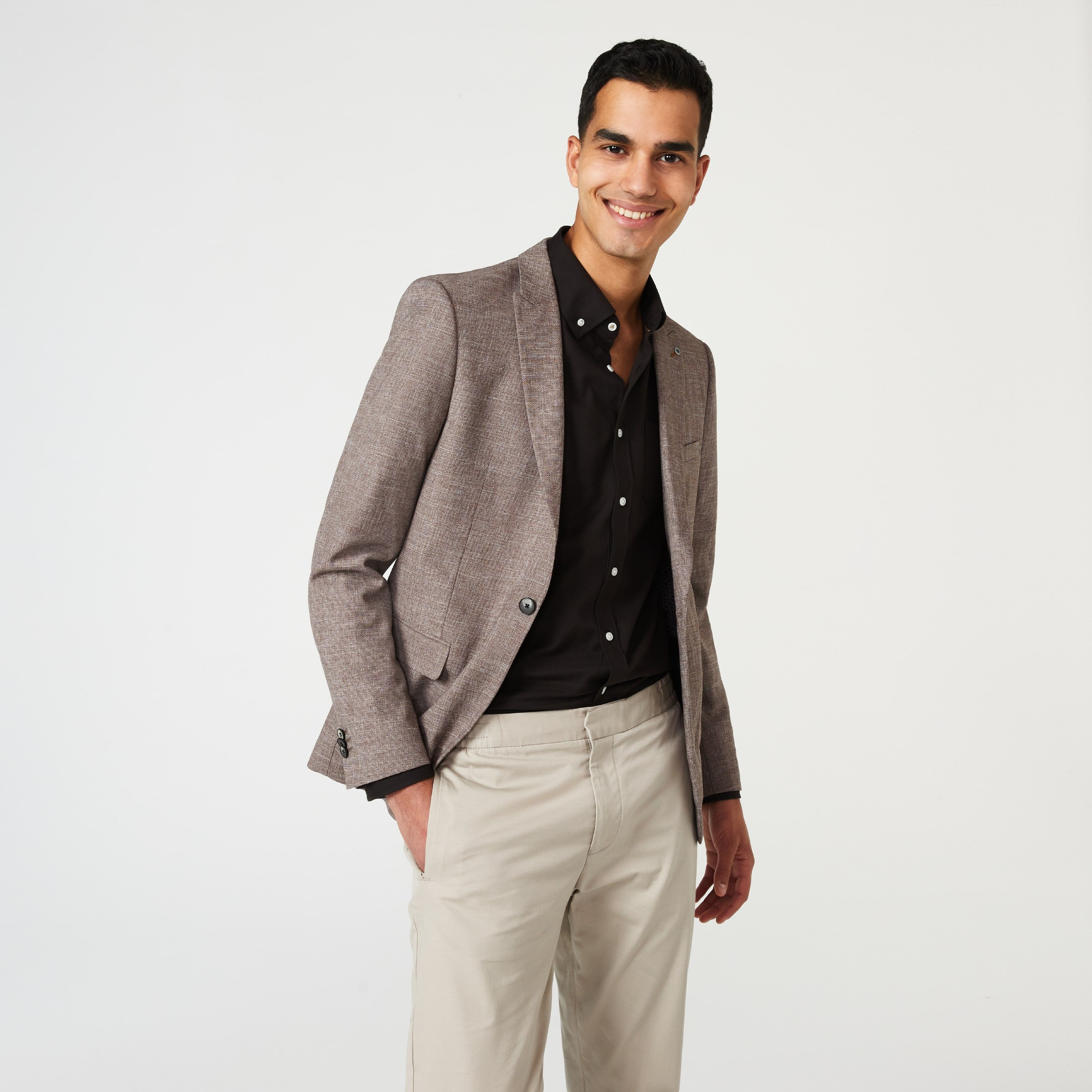 Slim Stretch Textured Tailored Blazer Cocoa Blazers Politix
