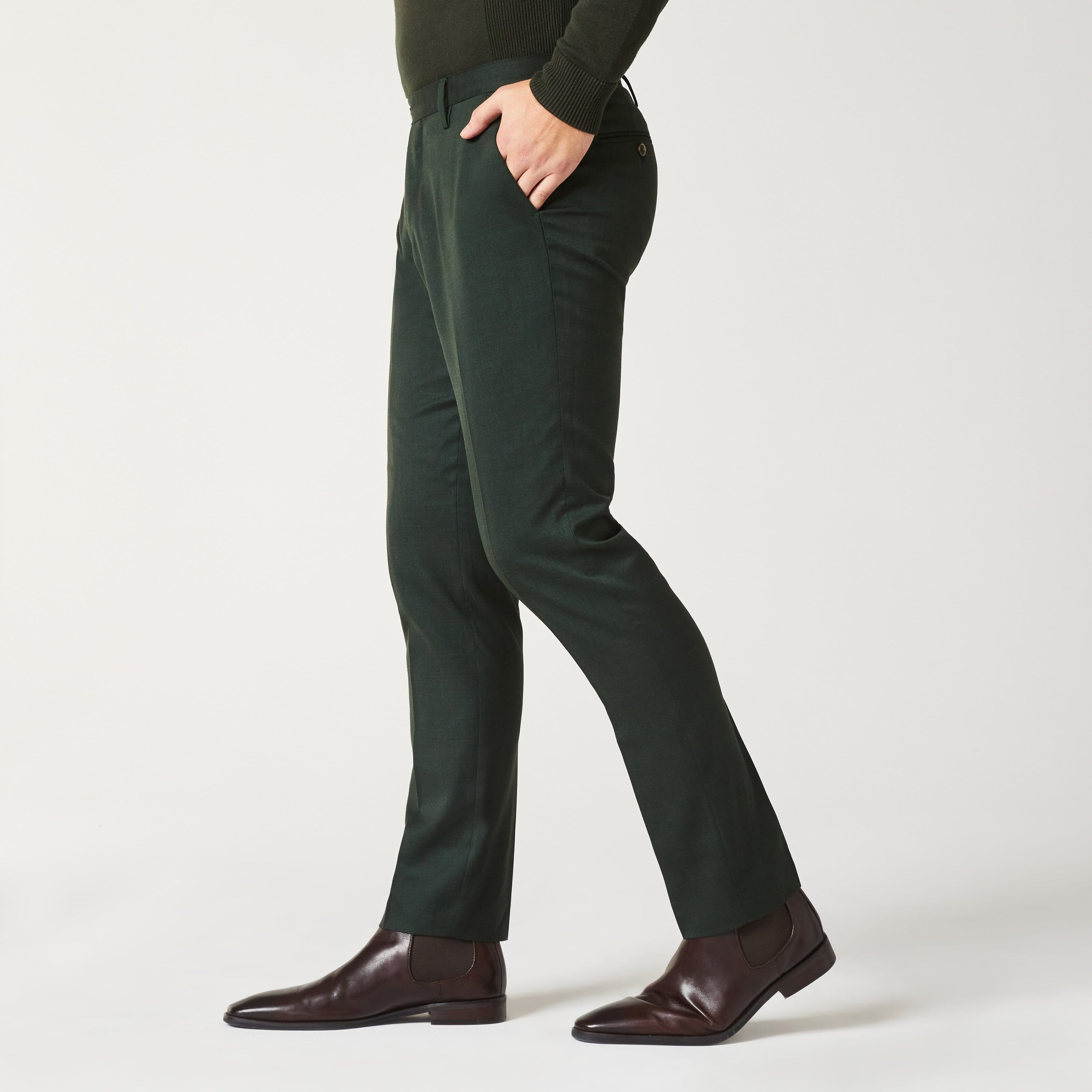 Reiss Firm Tailored Wool Suit Trousers, Green, 32R