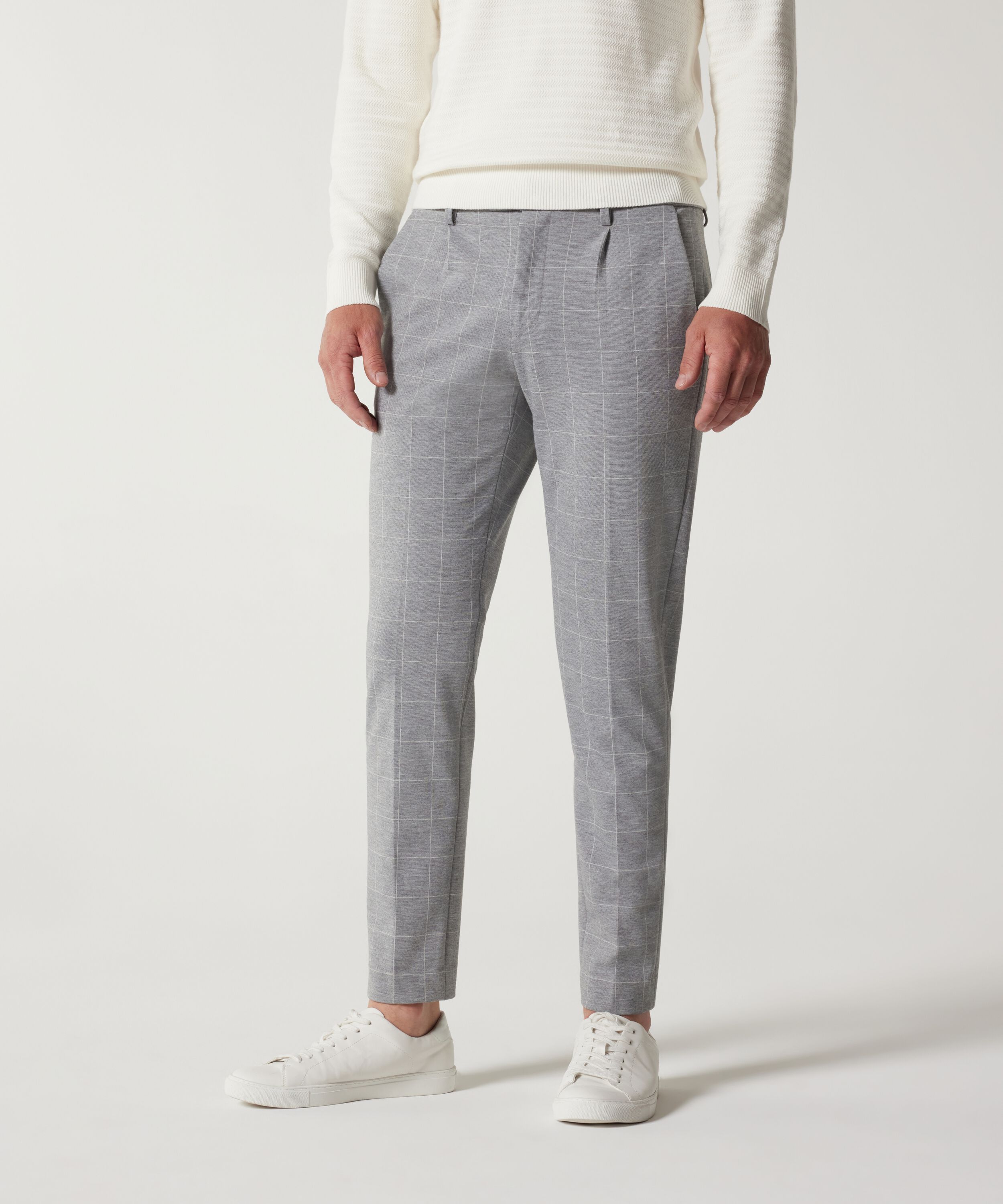 Relaxed Slim Jersey Check Tailored Pant - Grey Windowpane