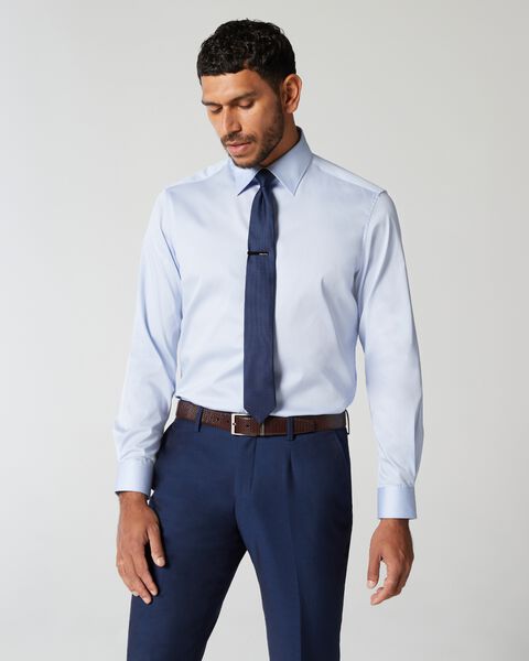 Mid Blue Regular Sateen Long Sleeve Shirt